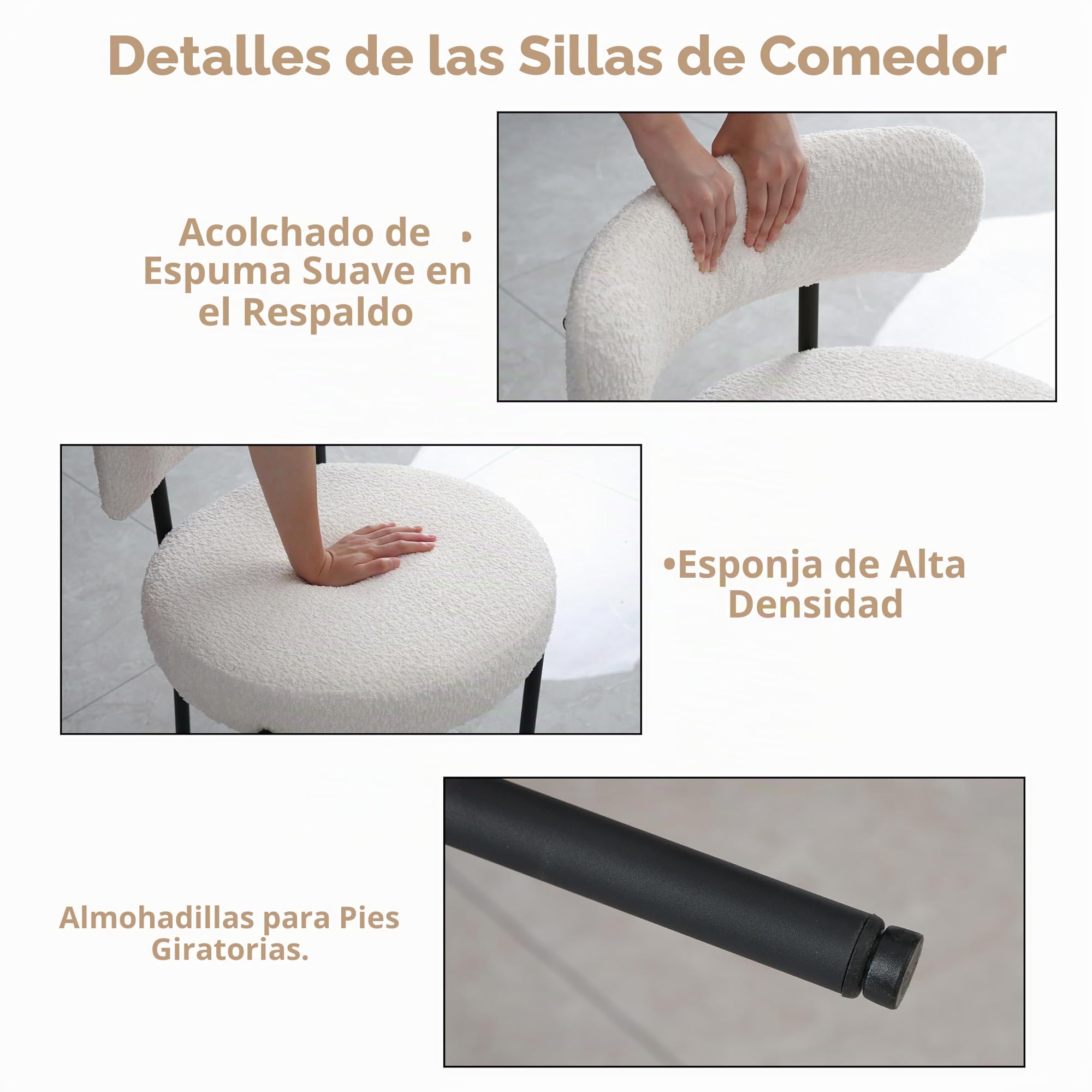 Pack de 6 Sillas de Comedor, Sillas de Cocina Modernas tapizadas para Sala de Estar, Sillas Estilo Nordico Aptas para Comedor, Cocina, Blanco