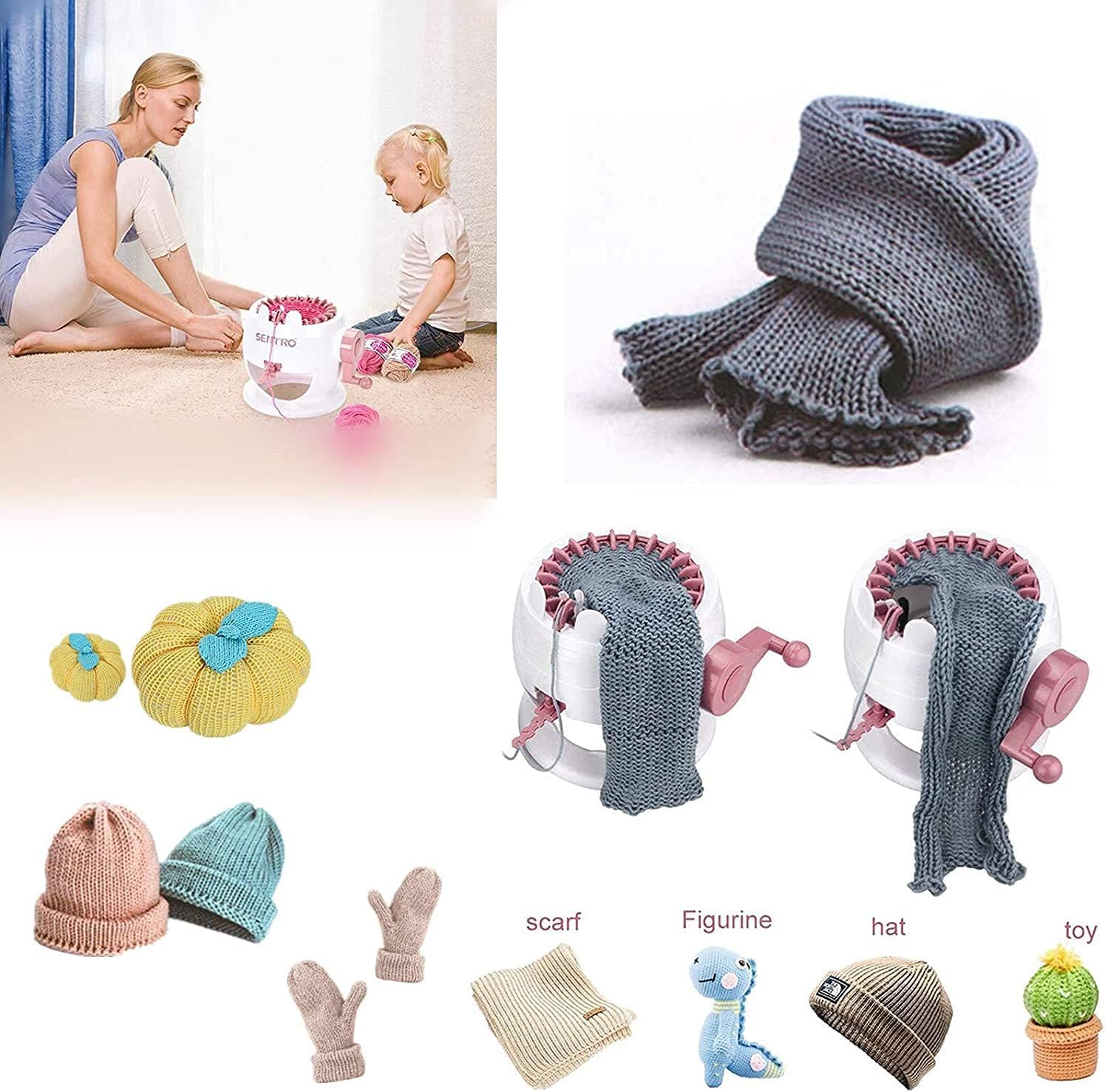 Máquina de tejer 22 agujas, kit de máquina de tejer doble, kit de máquina de tejer doble giratoria para Dults o niños, regalo de punto, bufanda, sombrero, calcetín, l11 (22 l1) 4