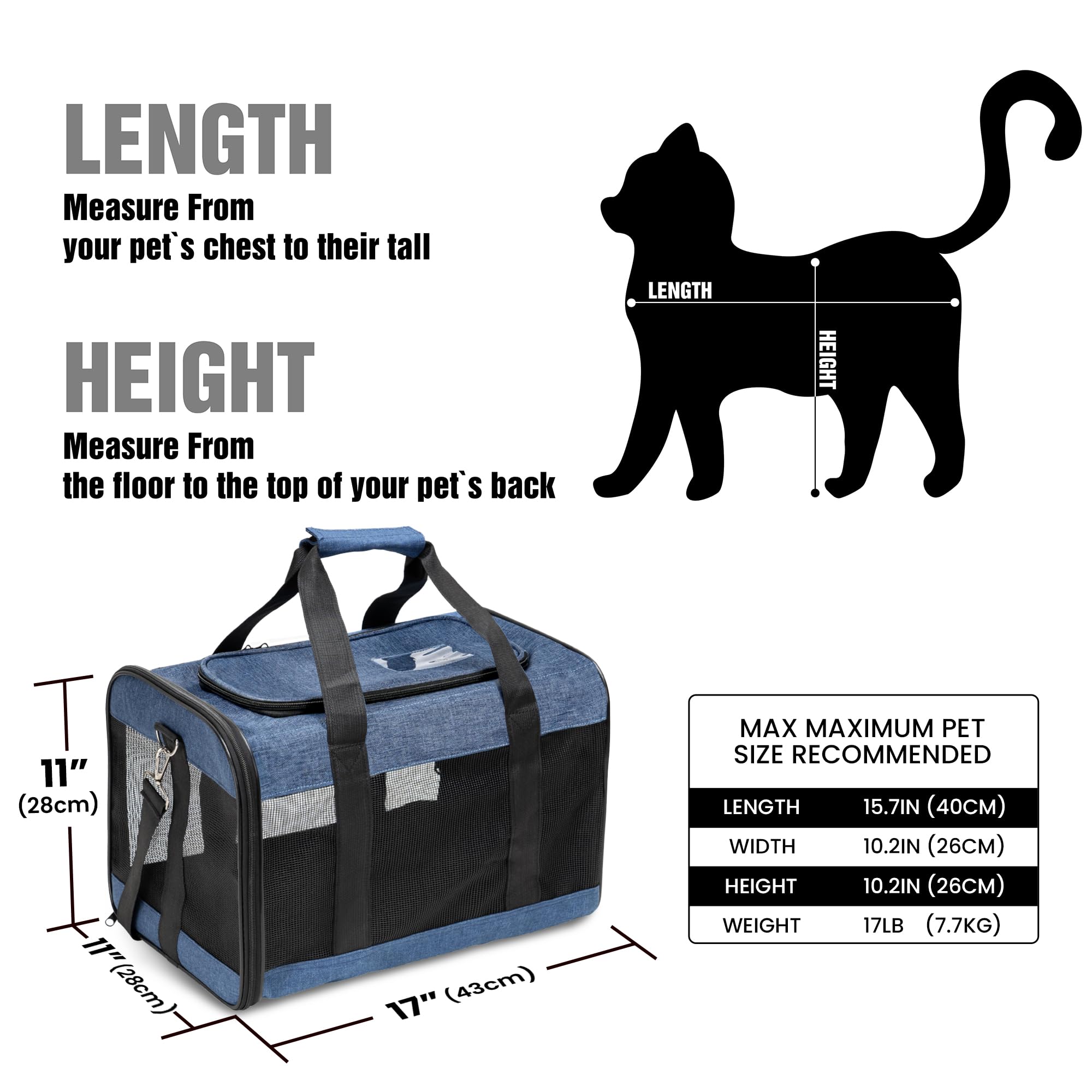 HITSLAM Trasportino Gatto, Trasportino Cane per Gatto/Gatti/Cane/Cani, Trasportino Morbido e Aereo Borsa per Animali Domestici Viaggio,Conforme agli Standard, blu (M)