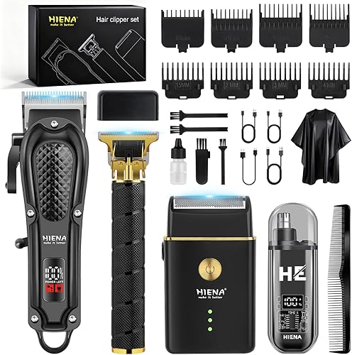 HIENA PRO Cortapelos para hombres profesionales, juego de cortadora de pelo inalámbrica y cortadora de barba con hoja en T, afeitadora eléctrica,