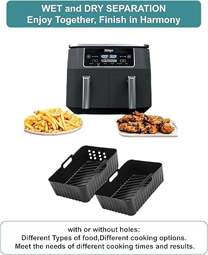 Miniatura 4 de Szyeequoo Forros de silicona para freidora de aire, paquete de 2 forros de silicona reutilizables para Ninja Foodi DZ201 DZ401 DZ550, COSORI,