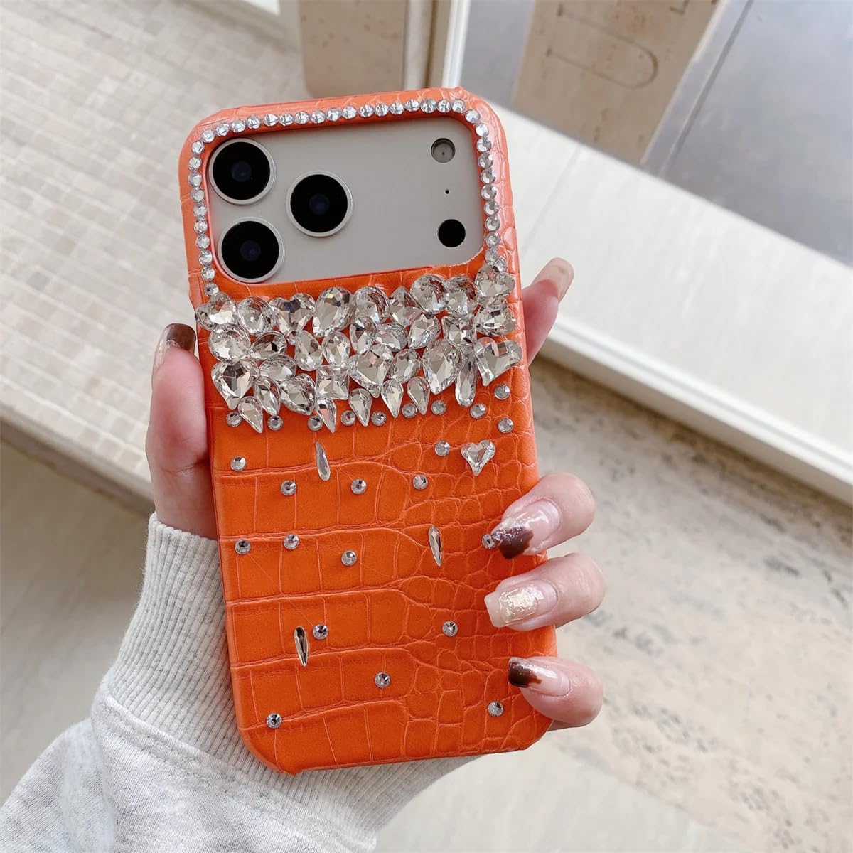 Amazon.co.jp: HJZSZX For iPhone 15 Pro用オレンジレザーグリッター