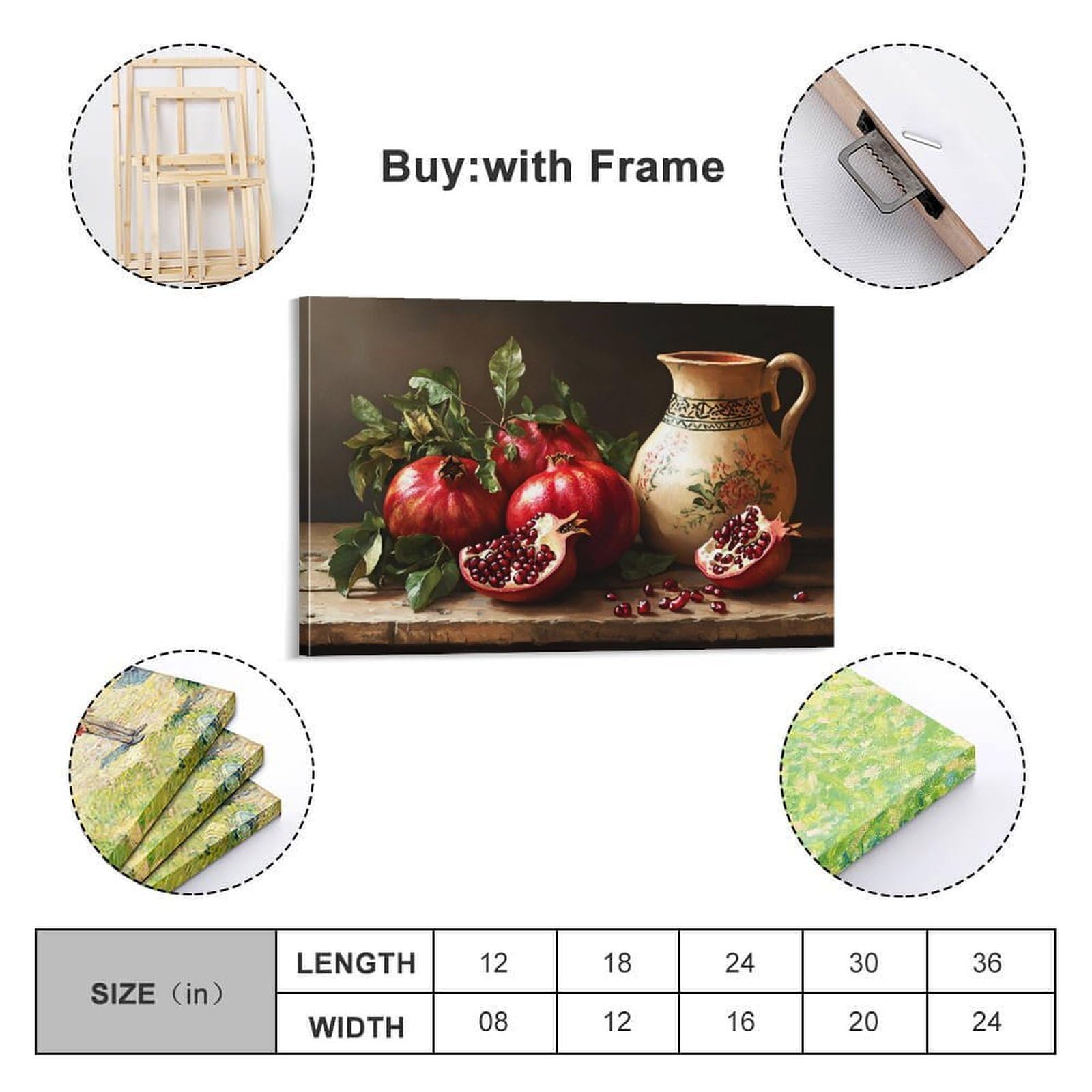 Stilleben Granatapfel-Druck, Wandkunst, hängende Gemälde, rustikales Bauernhaus, ästhetisches Leinwandposter, Dárk Acádemia, Wanddekoration für Küche und Esszimmer, 50 x 75 cm