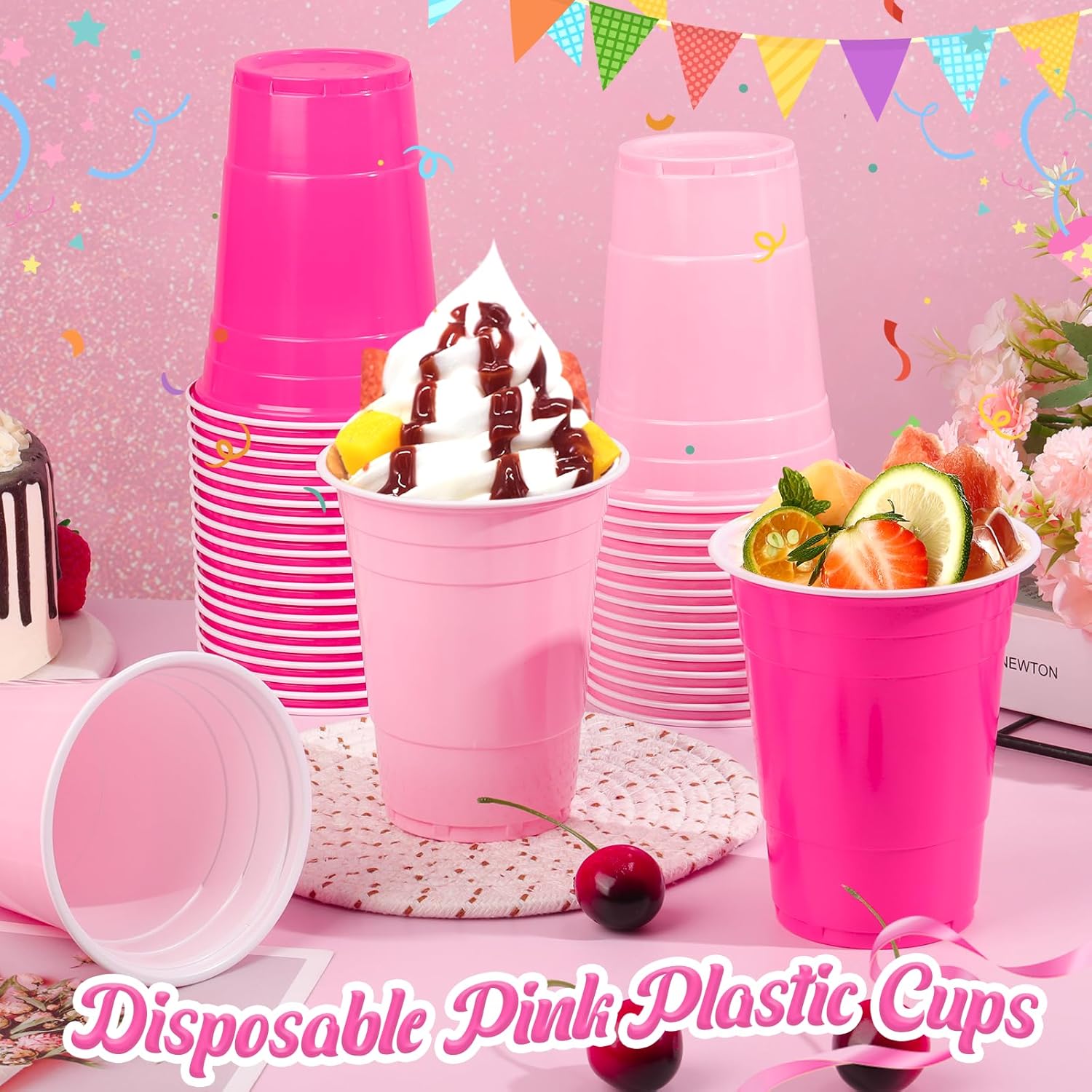 KesaPlan 100 PCS 16 OZ Plastic Cups Party Cups Pink and Hot Pink Cups Disposable Cups Bulk for Party Graduation Valentine's Galentine's Day Wedding Birthday Christmas Gatherings Festive Celebrations - Image 3