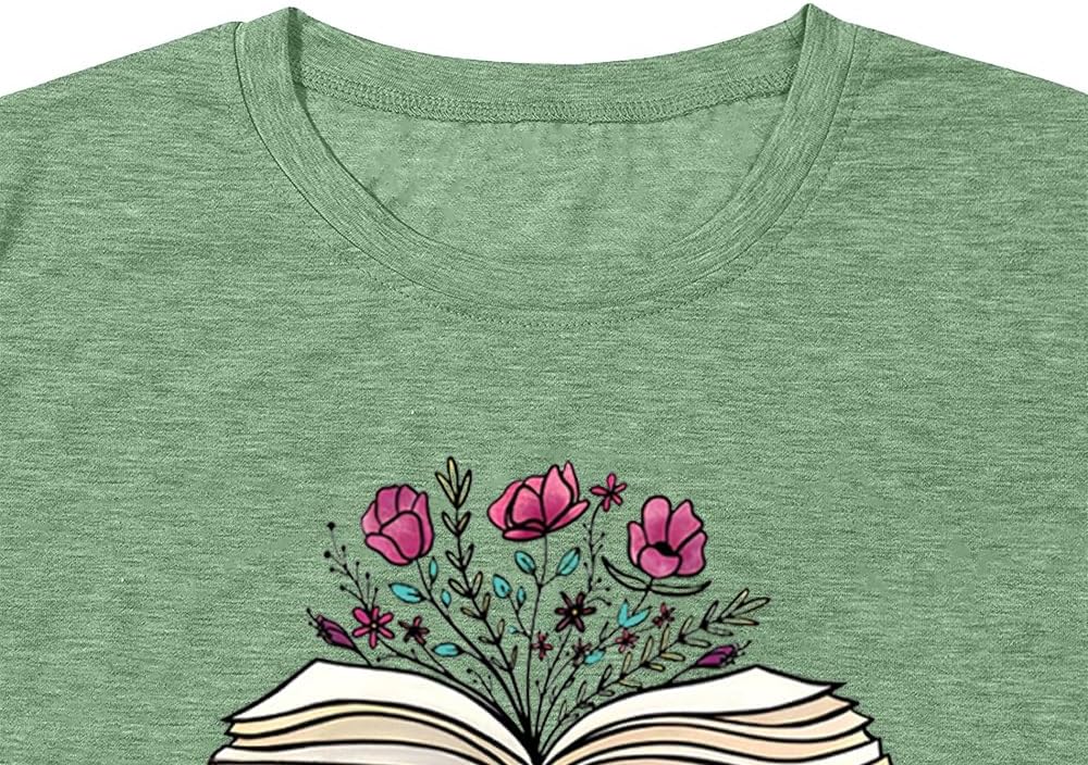Book Lovers Women's Funny Wildflowers Reading Shirt - Cute Book Lover Bookworm Teacher Short Sleeve Tee - Image 4