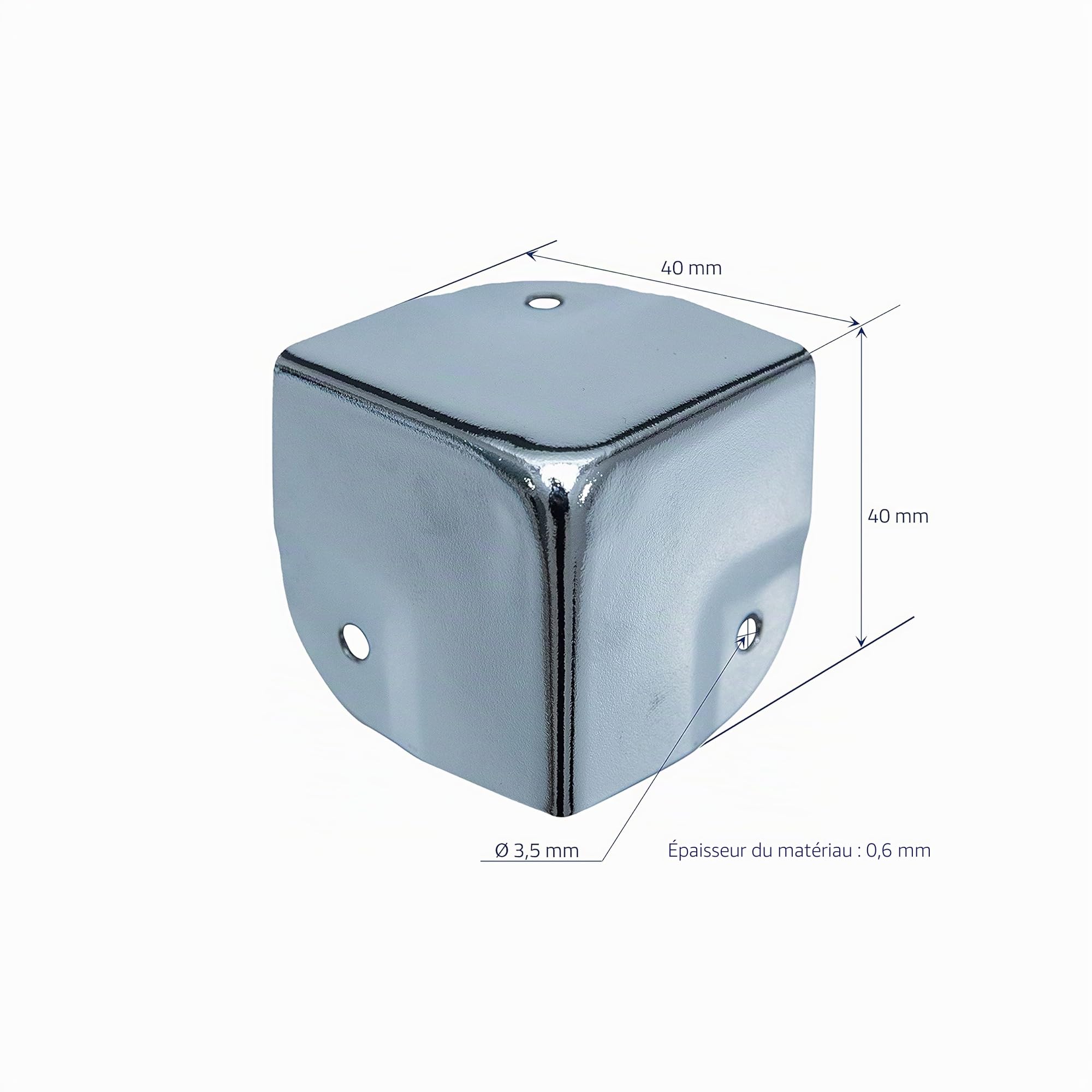 HMF 14966-09 Protection d'angle en métal pour valises | 8 pièces | 40 x 40 x 40 mm | Argent galvanisé