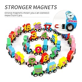Wondertoys 27 PCS Wooden Magnetic Number Train Set Toy Compatible with Major Brands Train Set Tracks