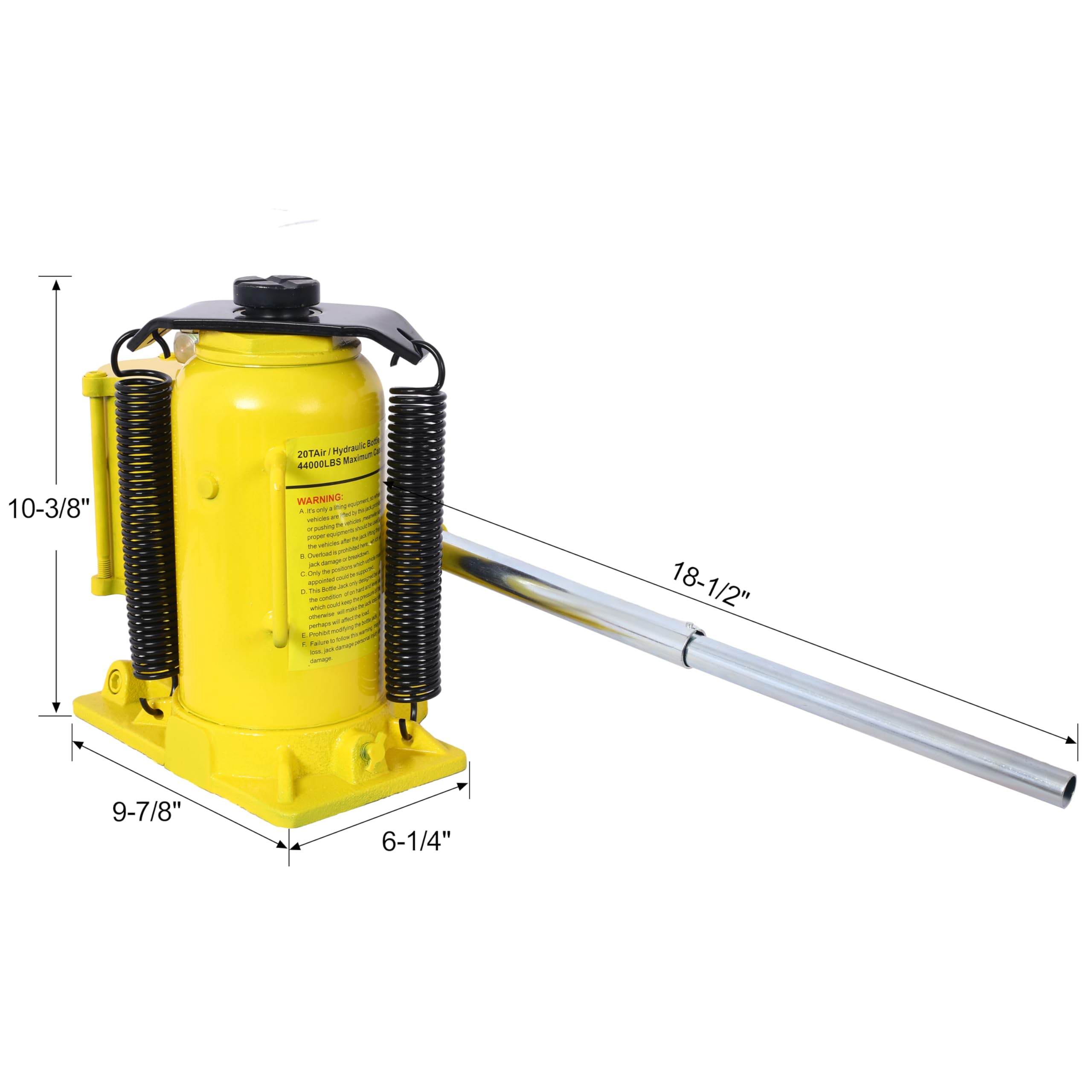 20 Ton/44029 LBS Air Hydraulic Bottle Jack, All Welded Bottle Jack, 10.2-19.7 inch Lifting Range, Manual Handle and Air Pump, for Car, Pickup, Truck, RV, Auto Repair, Industrial Engineering - Yellow