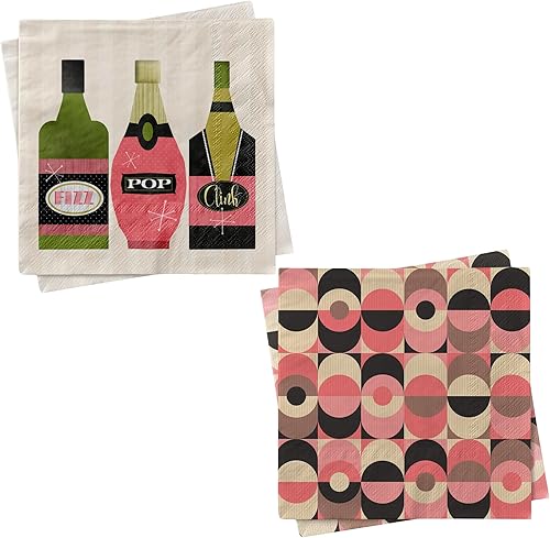 Miniatura 13 de MODLOUNGE - Servilletas de cóctel retro para decoración de fiesta, paquete de 2 paquetes de 20, servilletas de papel modernas de 3 capas de mediados