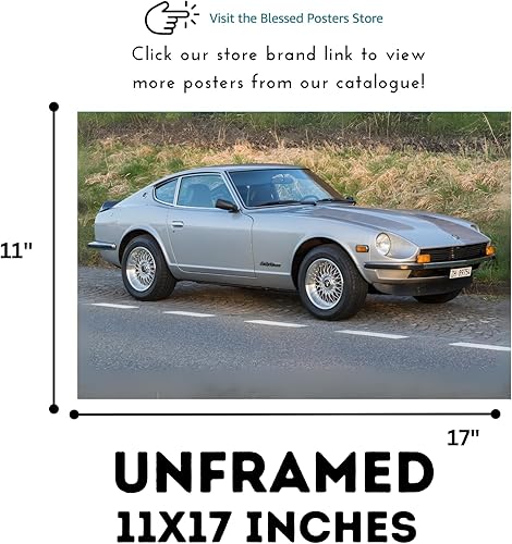 Miniatura 2 de Blessed Posters Datsun 240Z - Póster de pared  Impresión retro japonesa de coche para oficina, dormitorio o guarida  Decoración elegante para