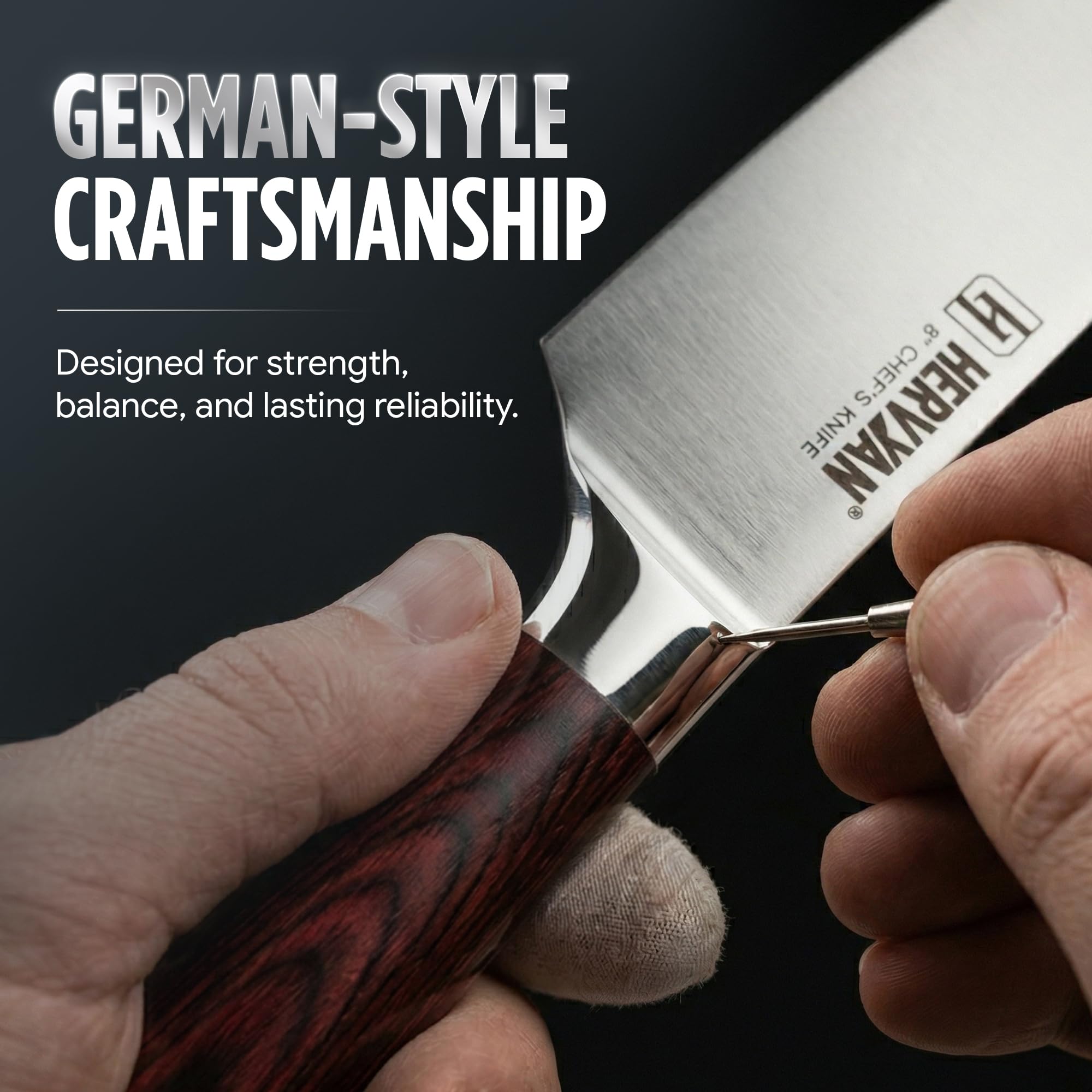 8 Inch Professional Chef Knife 13°–15° Edge German-Inspired Precision Blade High-Carbon Stainless Steel, Ergonomic Pakkawood Handle, Blade Guard and Gift Box for Home Cooks and Restaurants — Amazon image 6