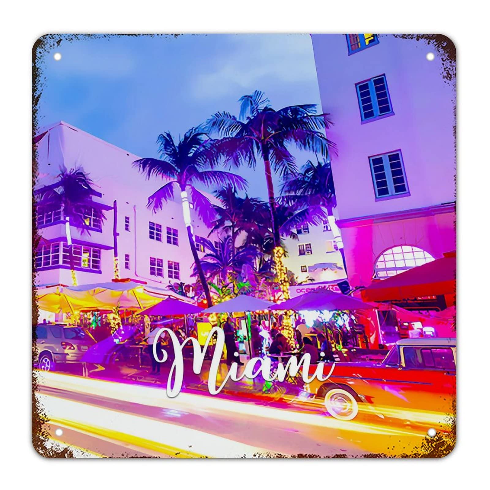 Plaque rétro aluminium Miami déco murale vintage chambre bureau