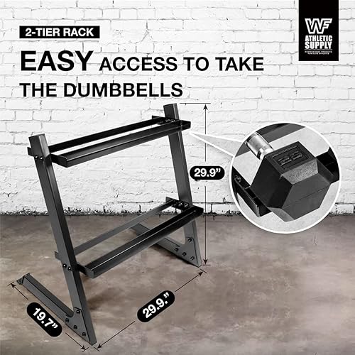 Miniatura 3 de WF Athletic Supply Juego de mancuernas de 200 libras, juego de mancuernas de 10 a 30 libras con estante de almacenamiento de dos niveles para