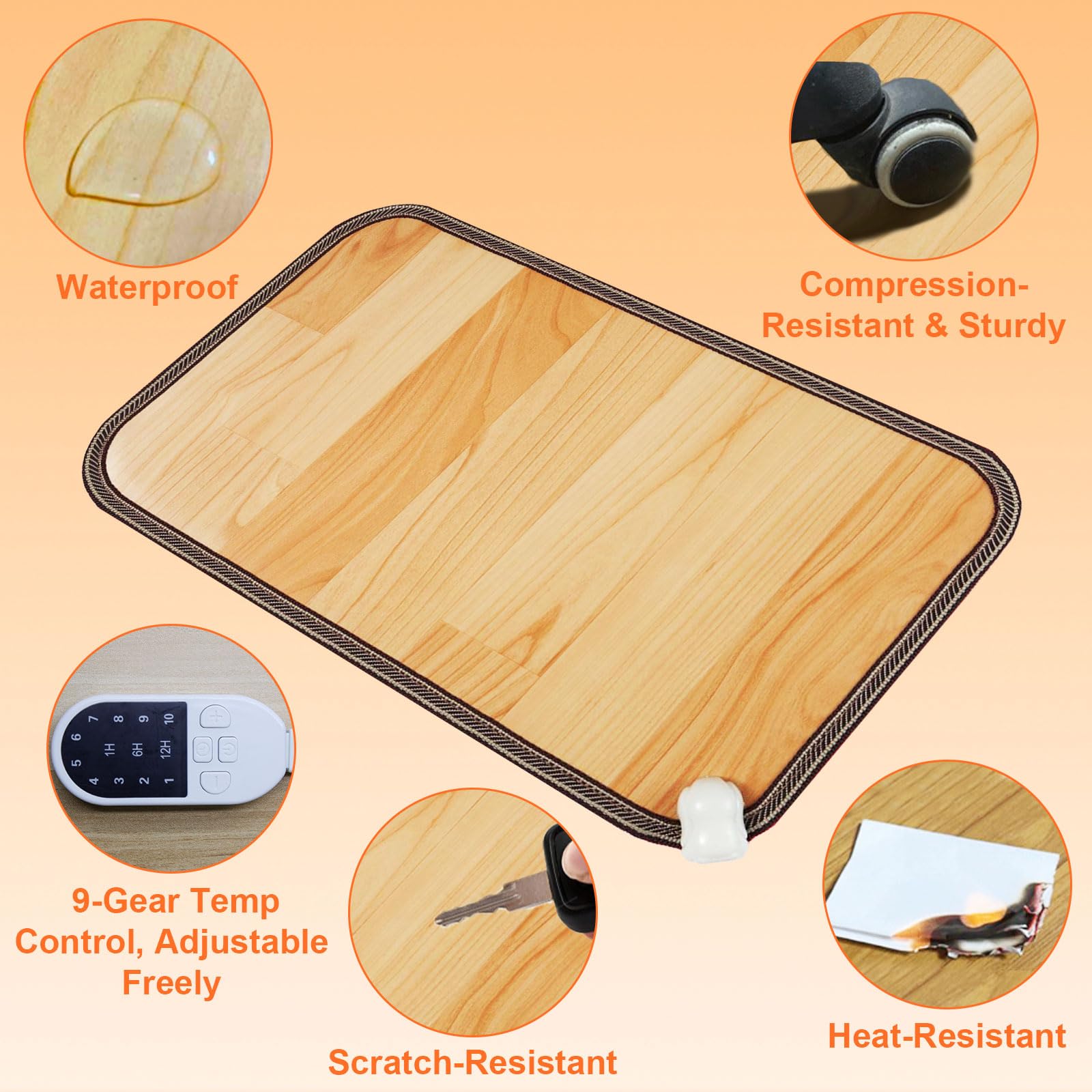 Calienta Pies Eléctrico 50x30cm Calentador de Pies Temperatura Ajustable Alfombra Calefactable con Parte Trasera Antideslizante, Calentadores de Pies Eléctrico para Oficina Hogar