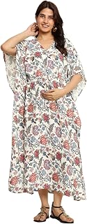 CRAFTBAZAR Women Rayon White Floral Multi Colour Feeding Maternity Kaftan Nighty Price In India