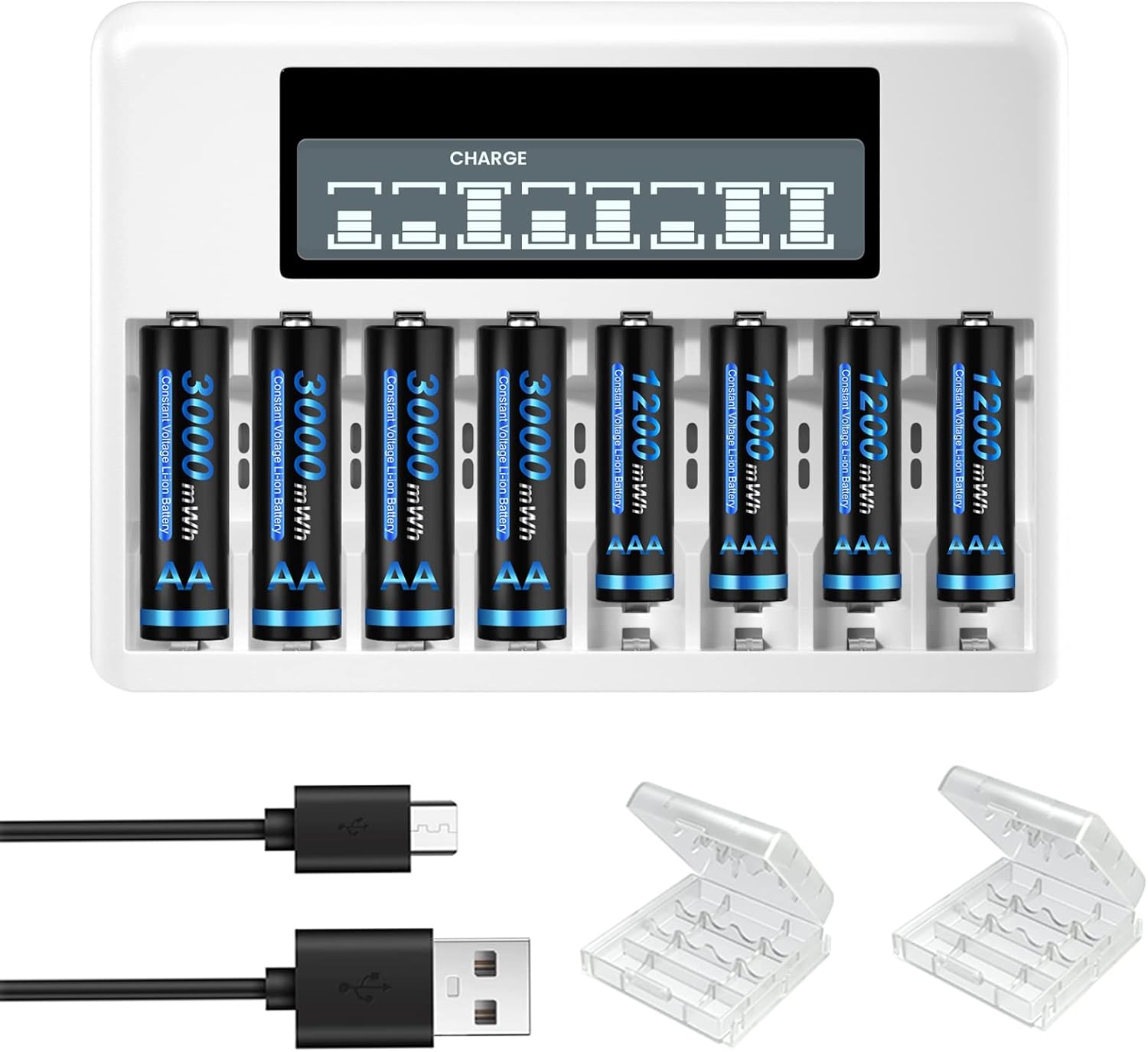 CITYORK 8 Bay 1.5V AAA AA Lithium Battery Charger with 4 Pack 1.5 V AA