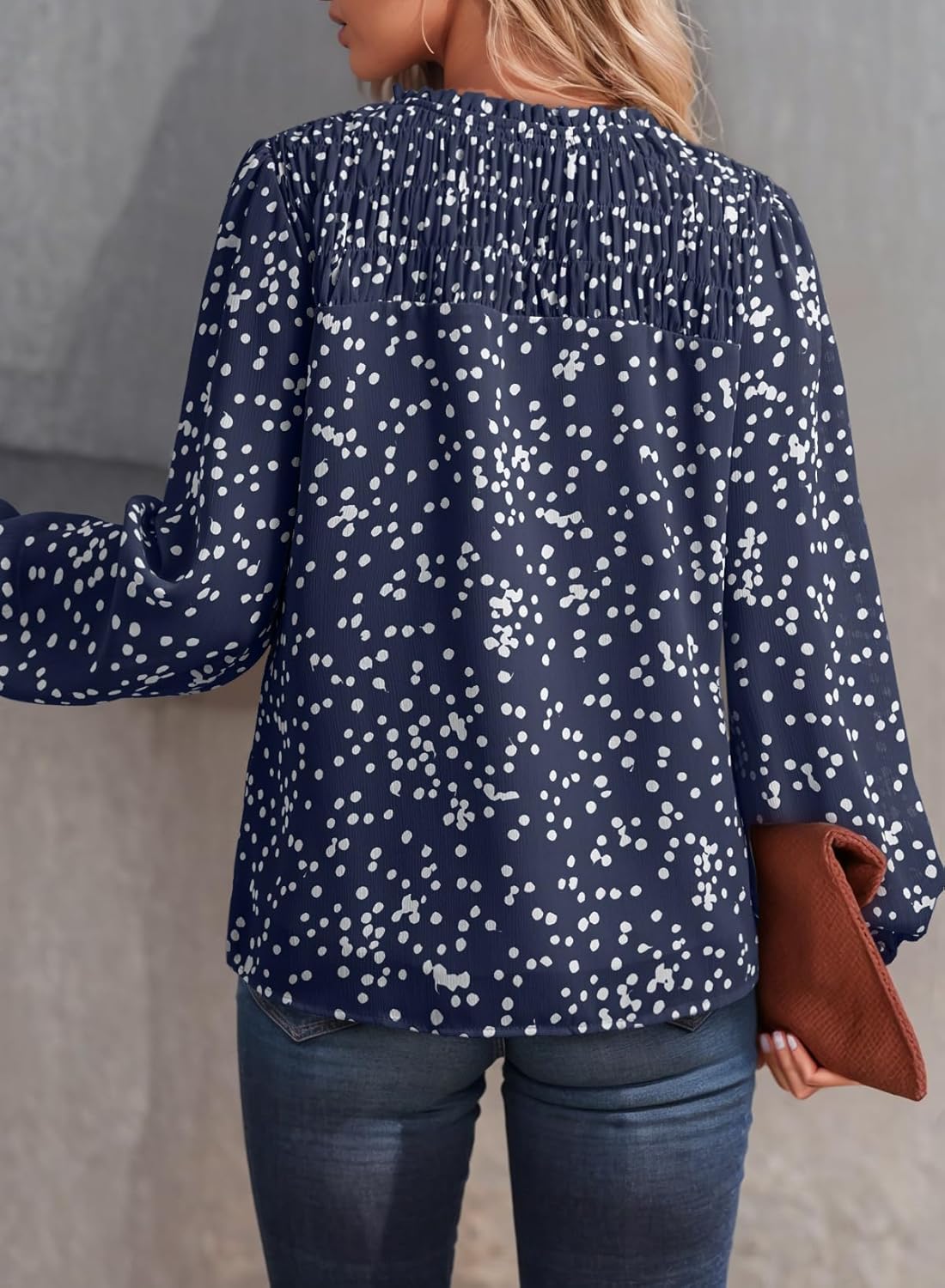 Dokotoo Women's Casual V Neck Alicia Floral Print Smocked Long Sleeve Chiffon Blouses Bohemian Top Shirts - Image 3