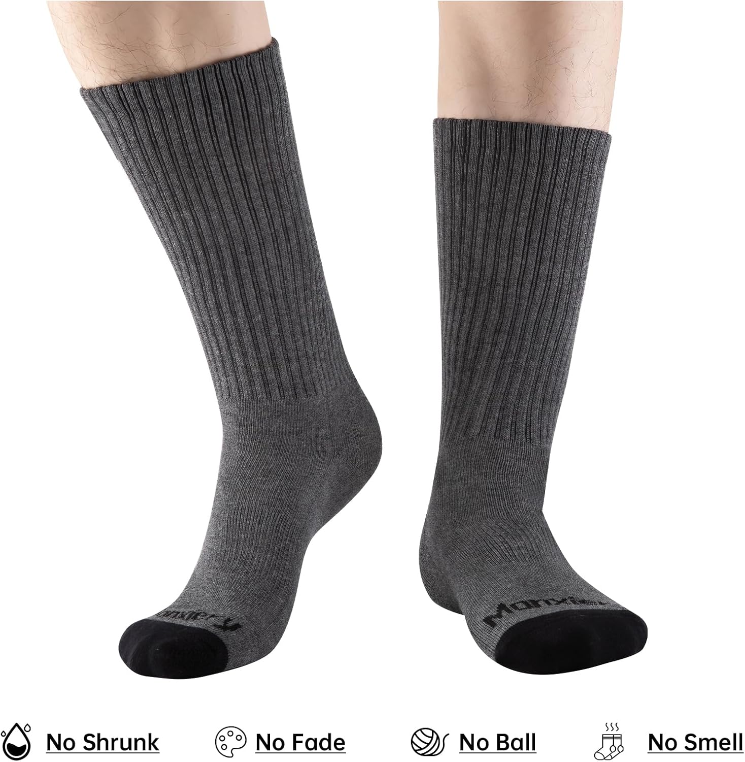 Monxiery Mens Cotton Moisture Wicking Cushioned Crew Socks, Athletic Performance Work socks