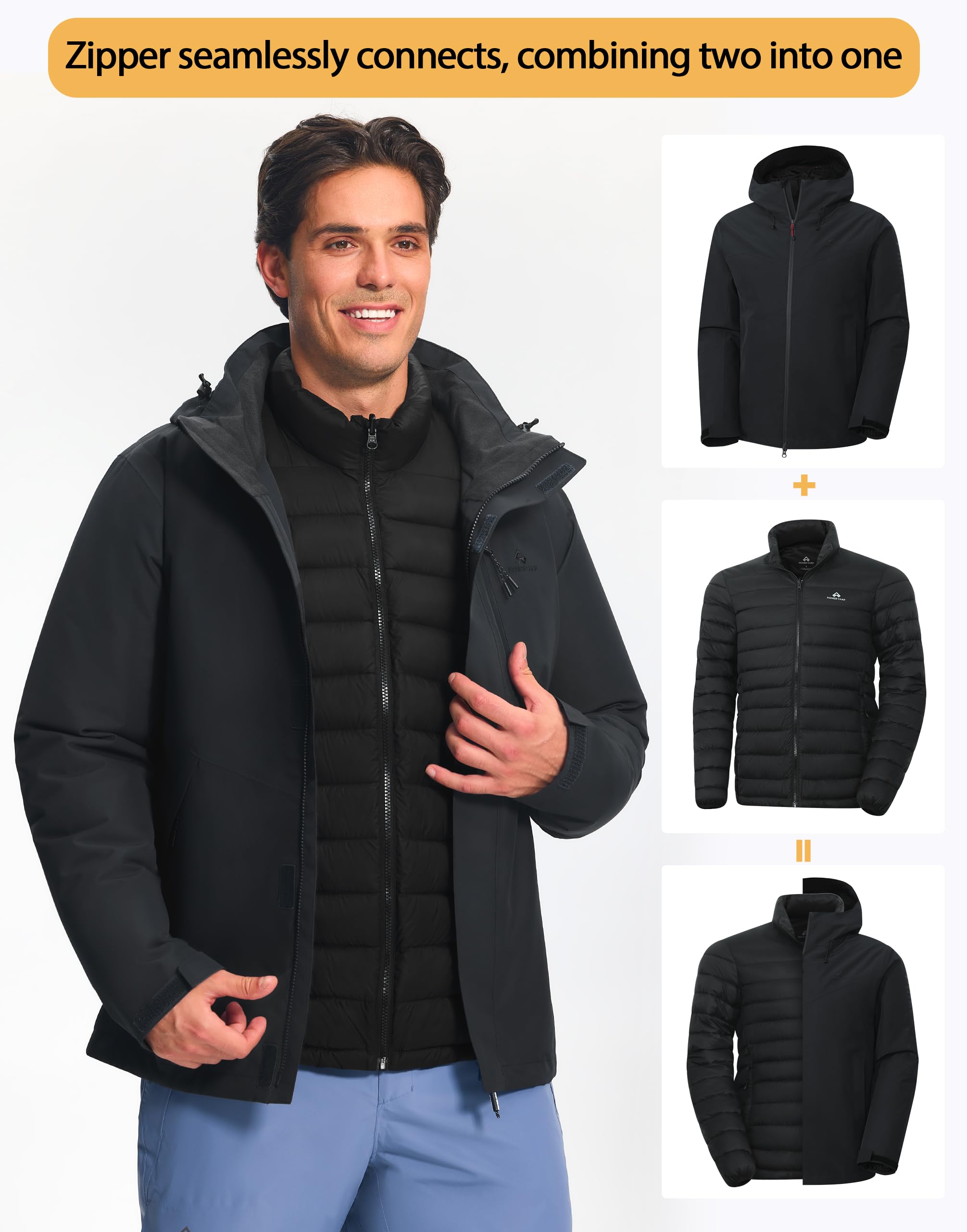 Pioneer Camp Chaqueta impermeable 3 en 1 hombre con forro plumón gorro ajustable