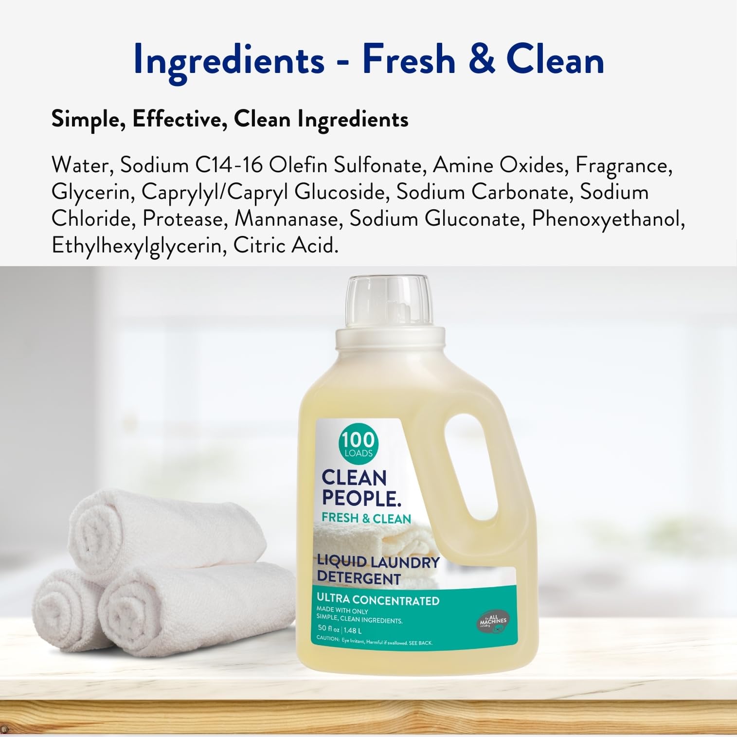 The Clean People Liquid Laundry Detergent - Recyclable Packaging, Stain Fighting - Ultra Concentrated, Laundry Soap - Fresh Scent, 50 fl oz