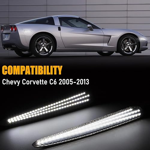 Miniatura 3 de Gempro Luces LED blancas de señal de estacionamiento para guardabarros delanteros y traseros para Chevy Corvette C6 2005-2013, lente ahumada, 4