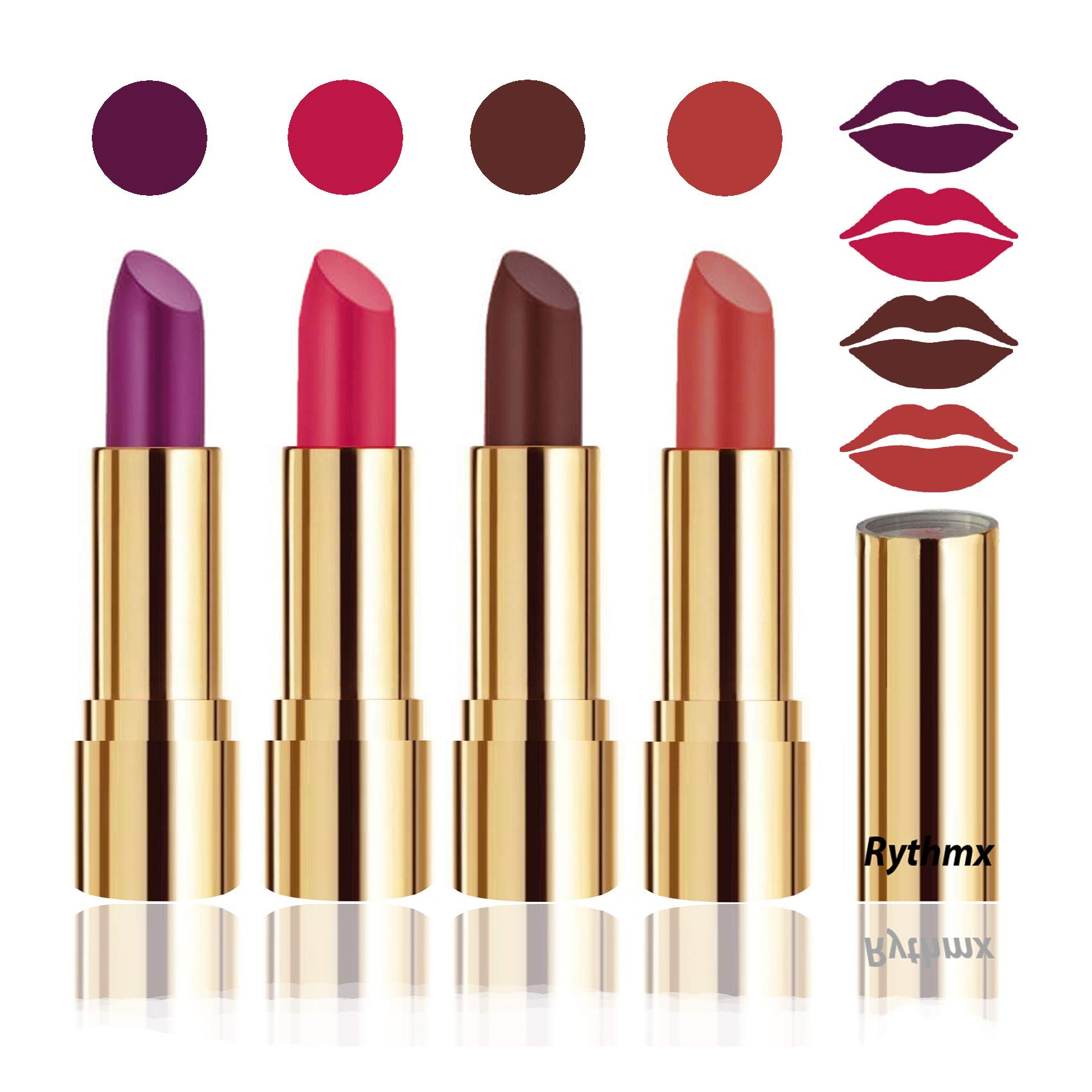 Rythmx Professional 4 Colors Collection Velvet Touch Matte Lipstick Long Stay on Lips(Passion Purple, Passion Pink, Chocolate Brown, Dark Peach)