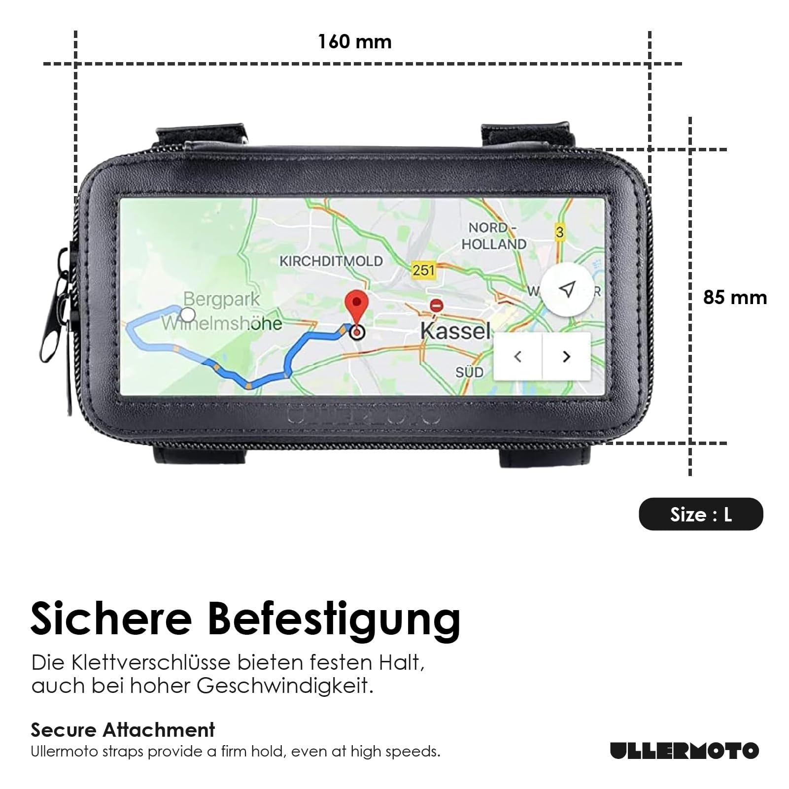 Superpotente Motocicleta portamóvil - Smartphone Bolsa para manillar- Porta teléfono móvil Bolsa de manillar de motocicleta - Bolsa para el teléfono móvil de la talla L