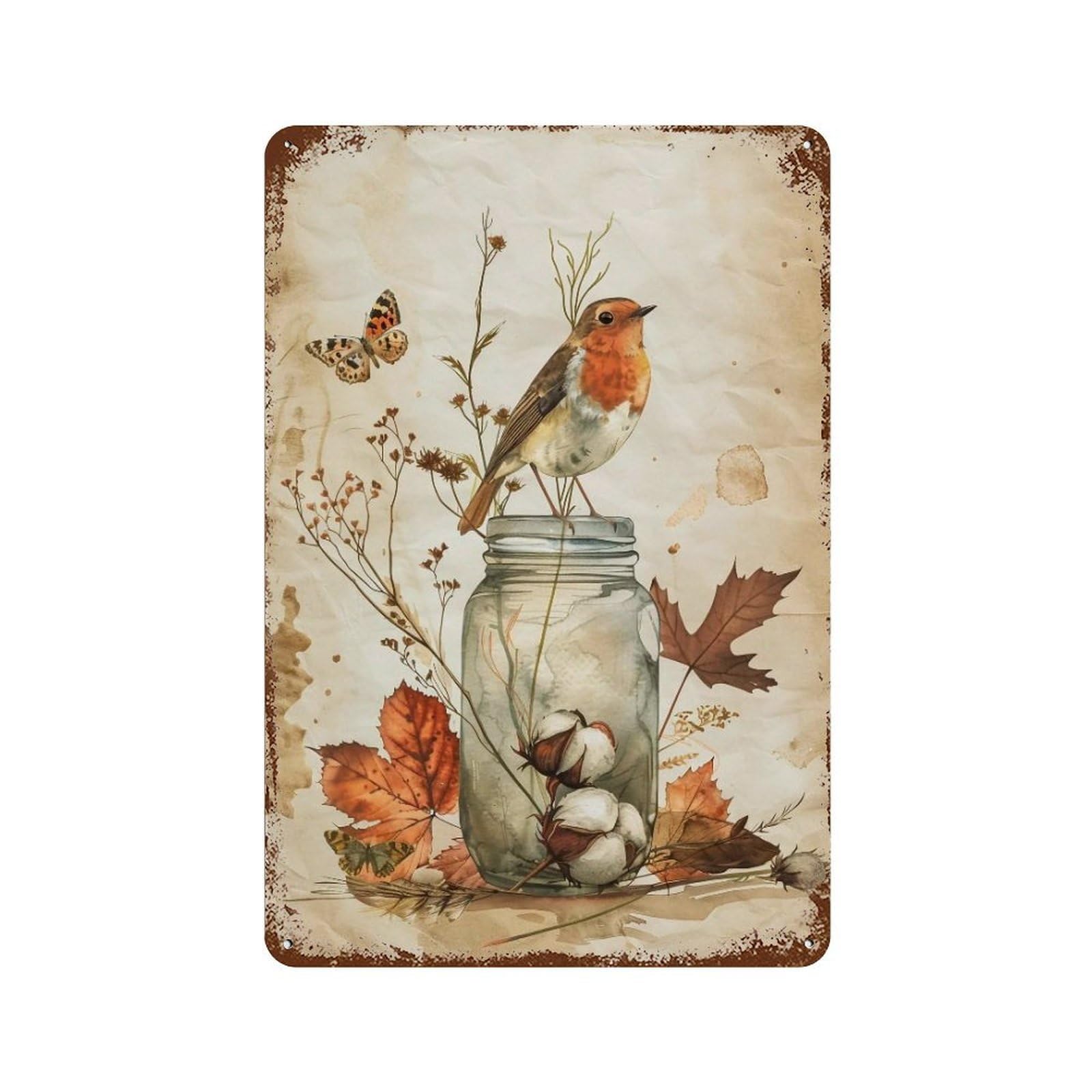 Hduryeyryy Multicolour Cotton & Robin Still Life 01 Wall Retro Iron Vintage Art Metal Tin Sign Poster Modern Home Cofffee Club Art Bar Shop Decor 30X20cm