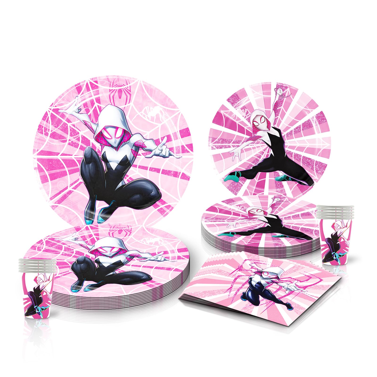 ANYMONYPF 60 pcs Spider Girl Party Supplies Include 20pcs Plates 20pcs Napkins 20pcs Cups for Spider Girl Birthday Party Decorations