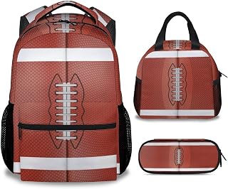 Football School Backpack for Boys, 16 Inch Brown Backpacks for Kids, Cool Lightweight Bookbag for Travel