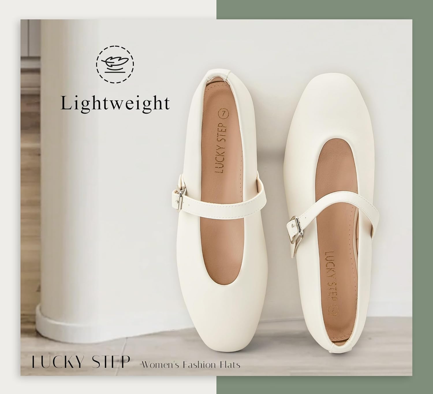 LUCKY STEP Women's Mary Jane Flats Buckle Strap Ballet Dress Pointed Toe Daily Casual Low Heel Faux Leather Formal Wedding Shoes - Image 5