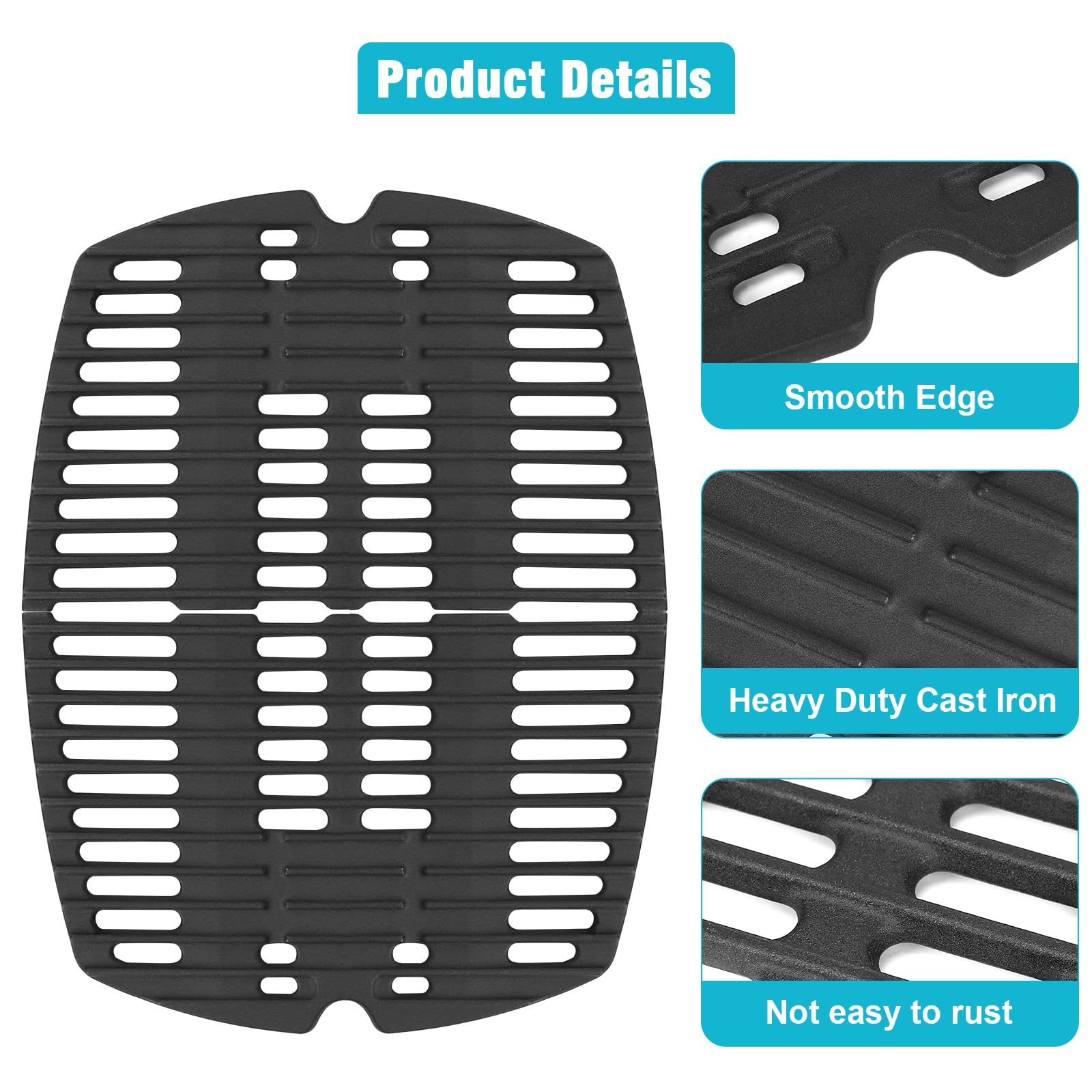 GRISUN Griglia in ghisa per barbecue Weber Q100, Q120, Q1000, Q120, Q1200, Q1200, Q1400, 2 pezzi