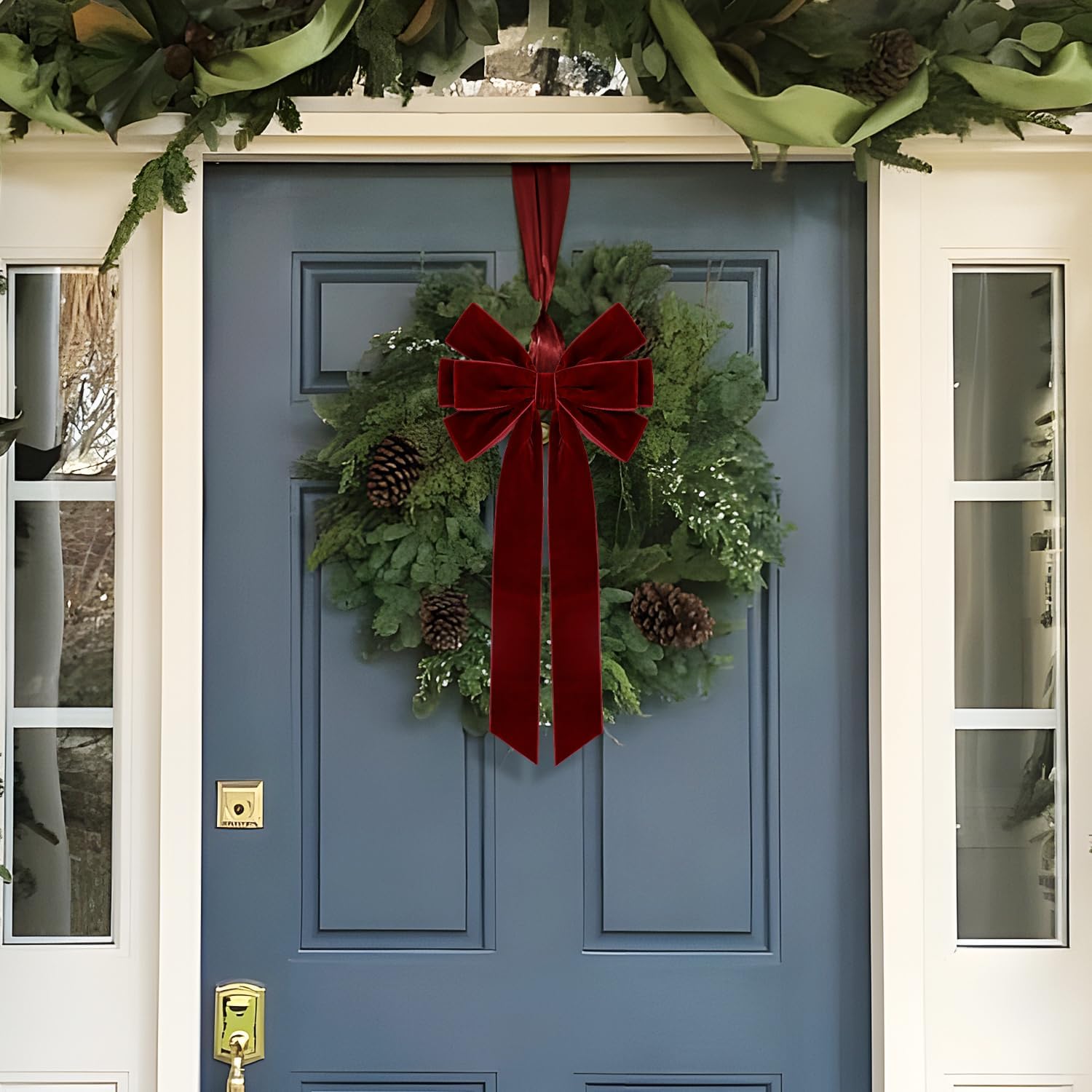 Velvet Bows for Christmas Tree Decoration, 6.5 x 14 Inch, Holiday Ornaments, Gift Wrapping, Wreath, Garland, Staircase, Swag, Fireplace Decor (4 Pieces, Wine Red) - Image 6