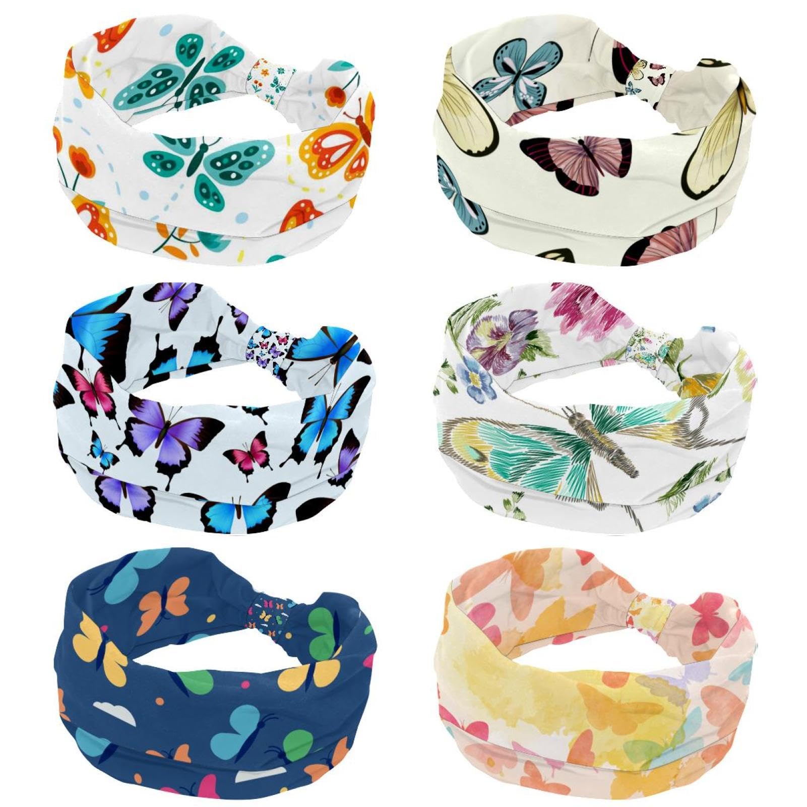 Lot de 6 bandeaux larges pour femme - Motif ethnique bohème - Antidérapants - Pour le yoga, la sueur, le sport et l'entraînement