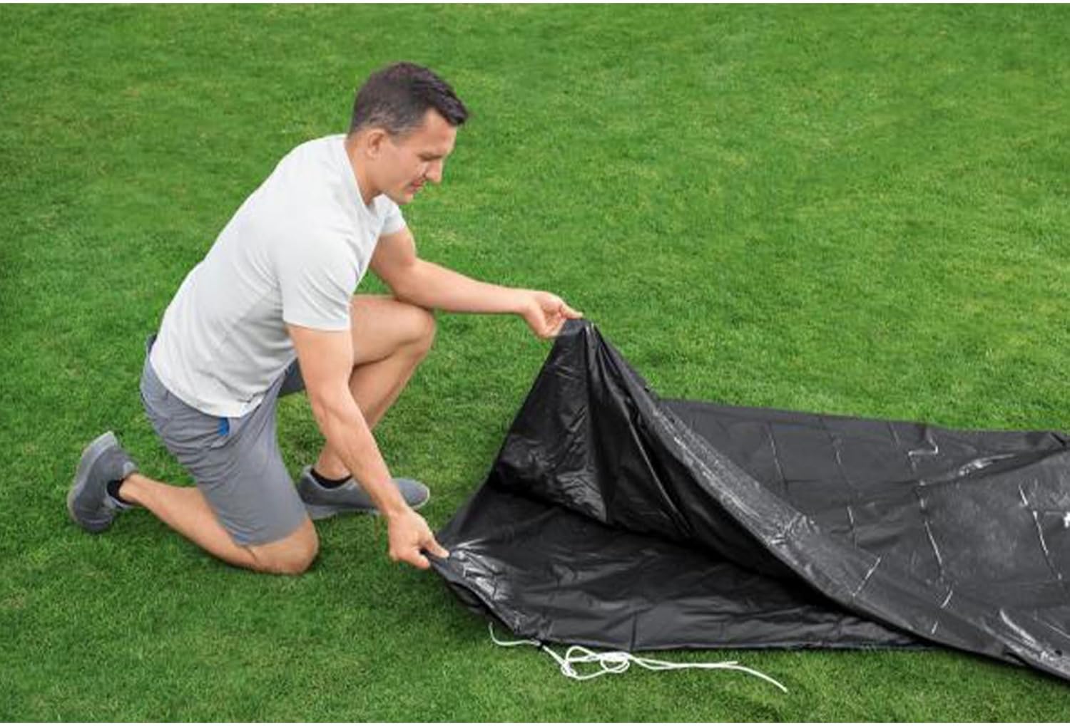 Bestway Round Pool Cover Accessory for 15 Foot Above Ground Framed Swimming Pools and Round Inflatable Ring Pools, Black (Cover Only)