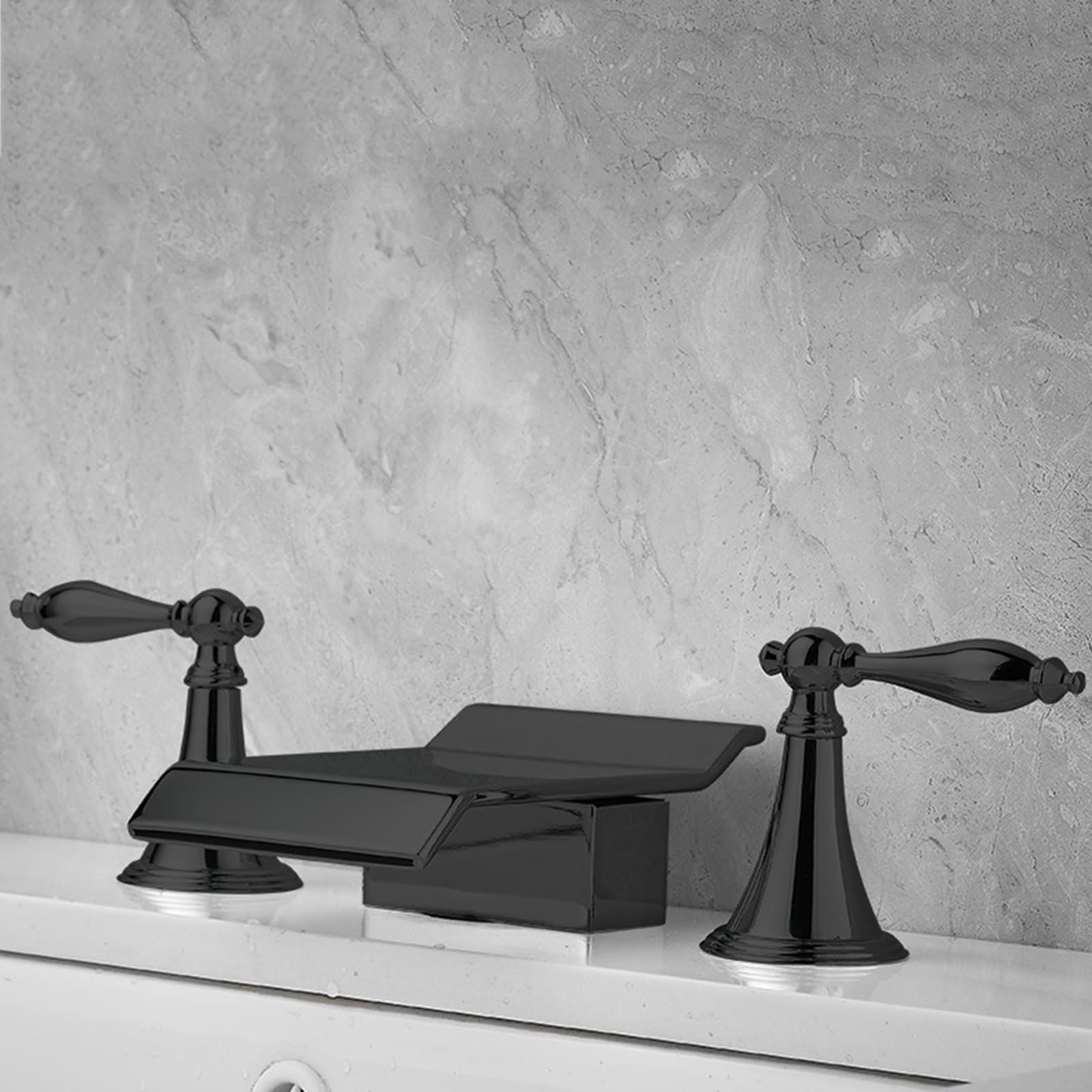 Robinet mitigeur cascade noir en laiton chic pour lavabo 3 trous