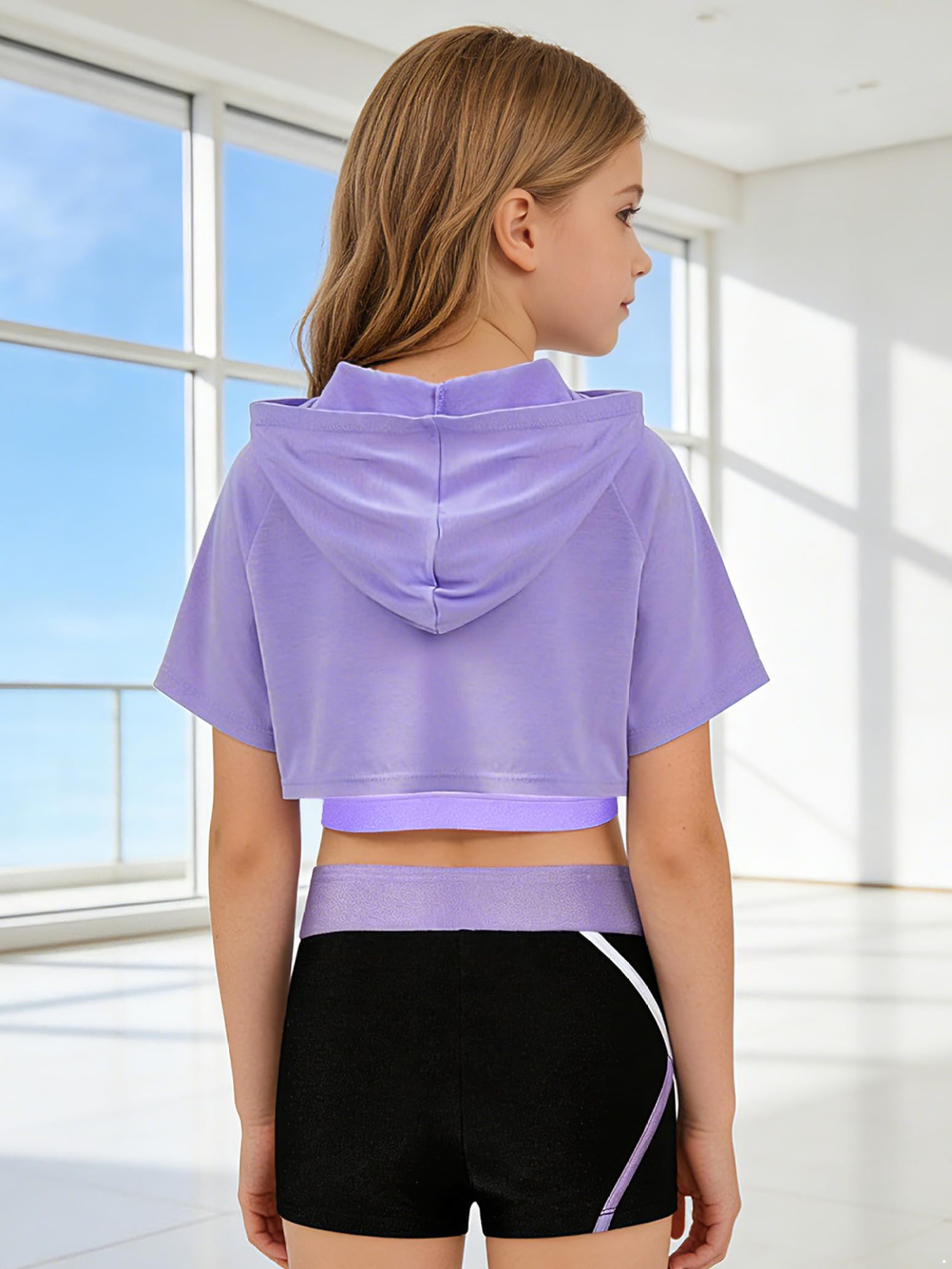 Mädchen Bekleidungssets Kapuzenpullover und Crop Top mit Shorts Sommer Sportanzug Sport Kleidung 3 Teilig Outfit Set Trainingsanzug Jogginganzug