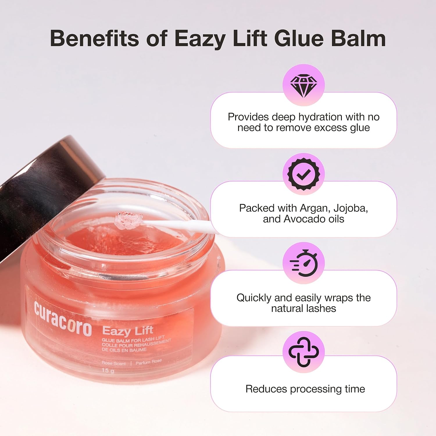 Curacoro Eazy Lash Lift Glue Balm 15g Nourishing Lash Lift Adhesive, Rose | Eyelash Curling & Lamination, Hydrating, Long-Lasting Lash Lift Balm