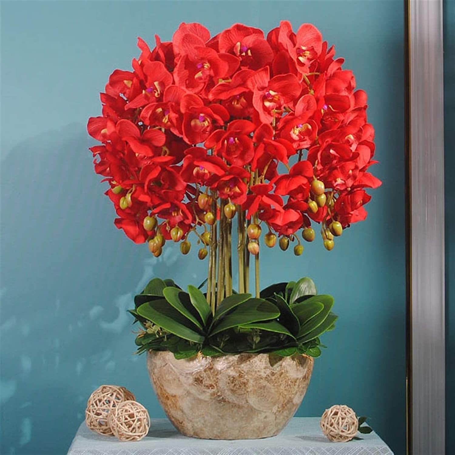 Orquídea Artificial de Seda de orquídea Artificial con jarrón de Resina, Flores Artificiales de Phalaenopsis, Flores Falsas de 24,8 Pulgadas en Maceta sintética Muy Natural
