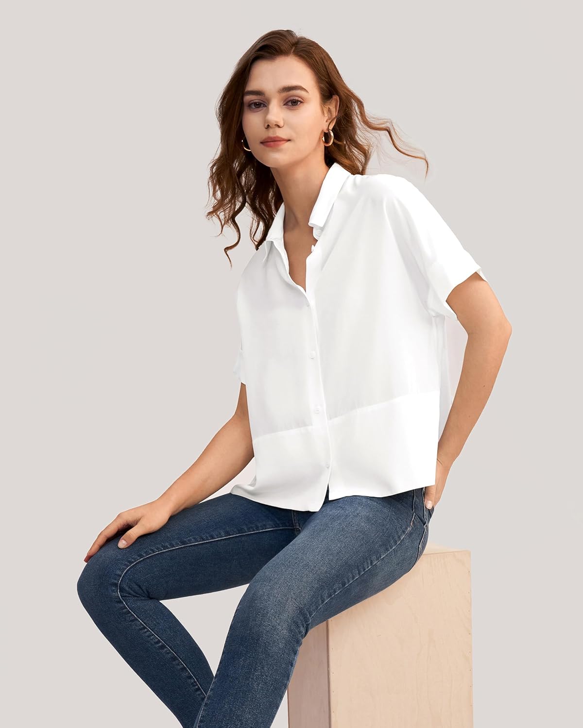 LilySilk 100% Silk Shirts for Women Short Sleeve Silk Tops Summer Button Down Casual Loose T-Shirt - Image 4