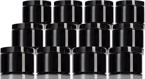 JUVITUS Tarro recargable de plástico PET grande de 12 onzas con tapas negras (paquete de 12)