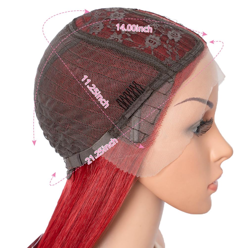 Style Icon 32-Inch Long Straight Wig Mid-Part Lace Front Silky Smooth Synthetic Red Wig