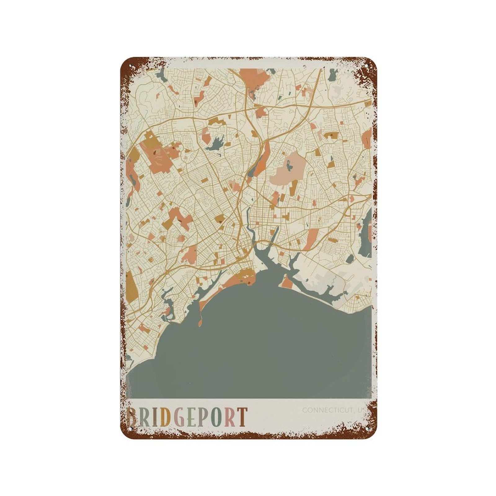 xiaoxiaoshen Bridgeport Map Connecticut Travel Gift Boho for Realtor (2) Wall Decor Art Metal Tin Poster Modern Home Decor Art Home Bar Shop Decorations Vintage Sign 30x20cm