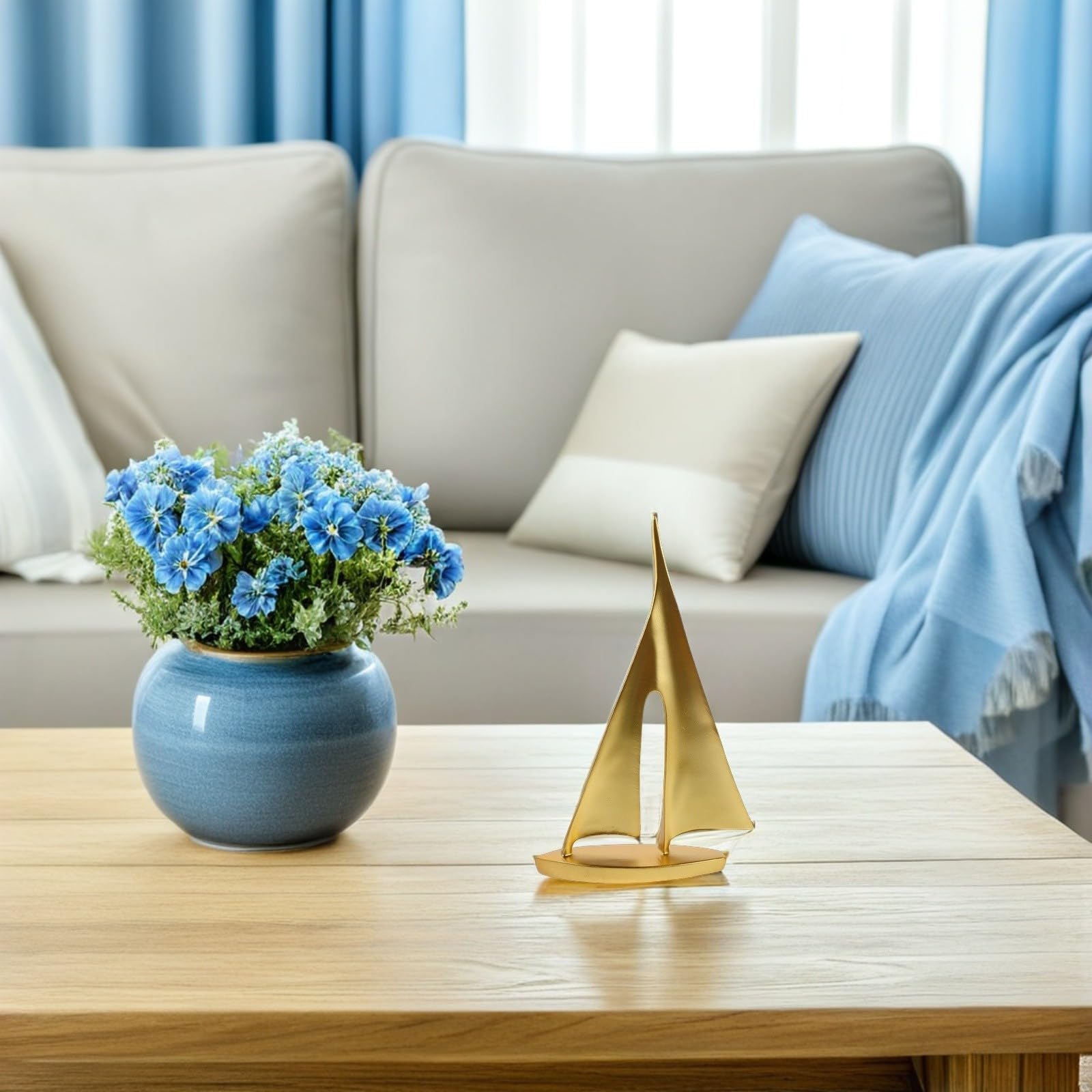 Modelos de Esculturas Náuticas Doradas en Resina 2 Unidades con Diseño Elegante para Decoración de Mesa en Hogar y Baño