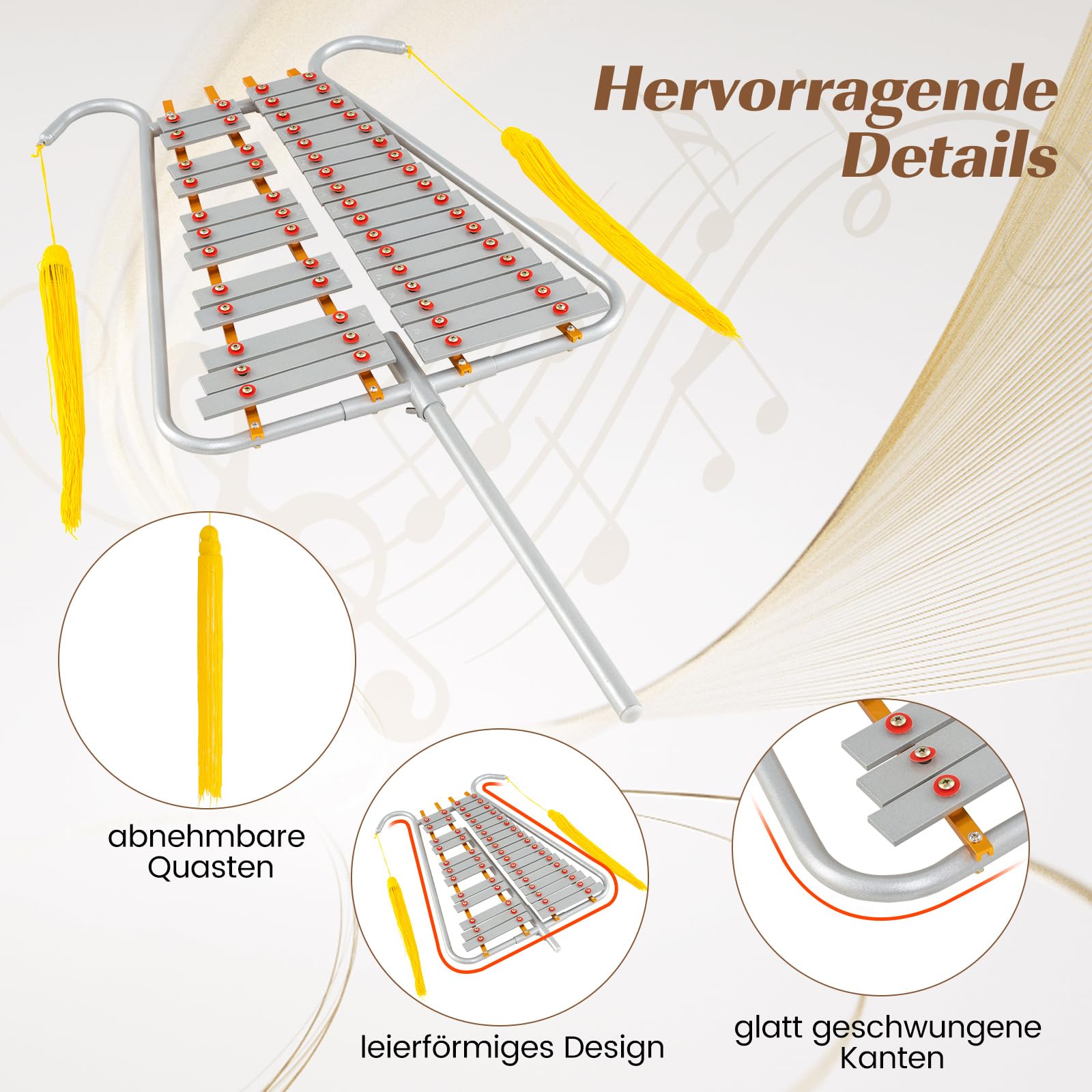 COSTWAY 29 Noten Glockenspiel, Aluminium Marsch-Xylophon mit verstellbarem Griff, 2 Schlägeln, Gürtelclip und Gürtel, Percussion Instrument, Metallophon für Erwachsene