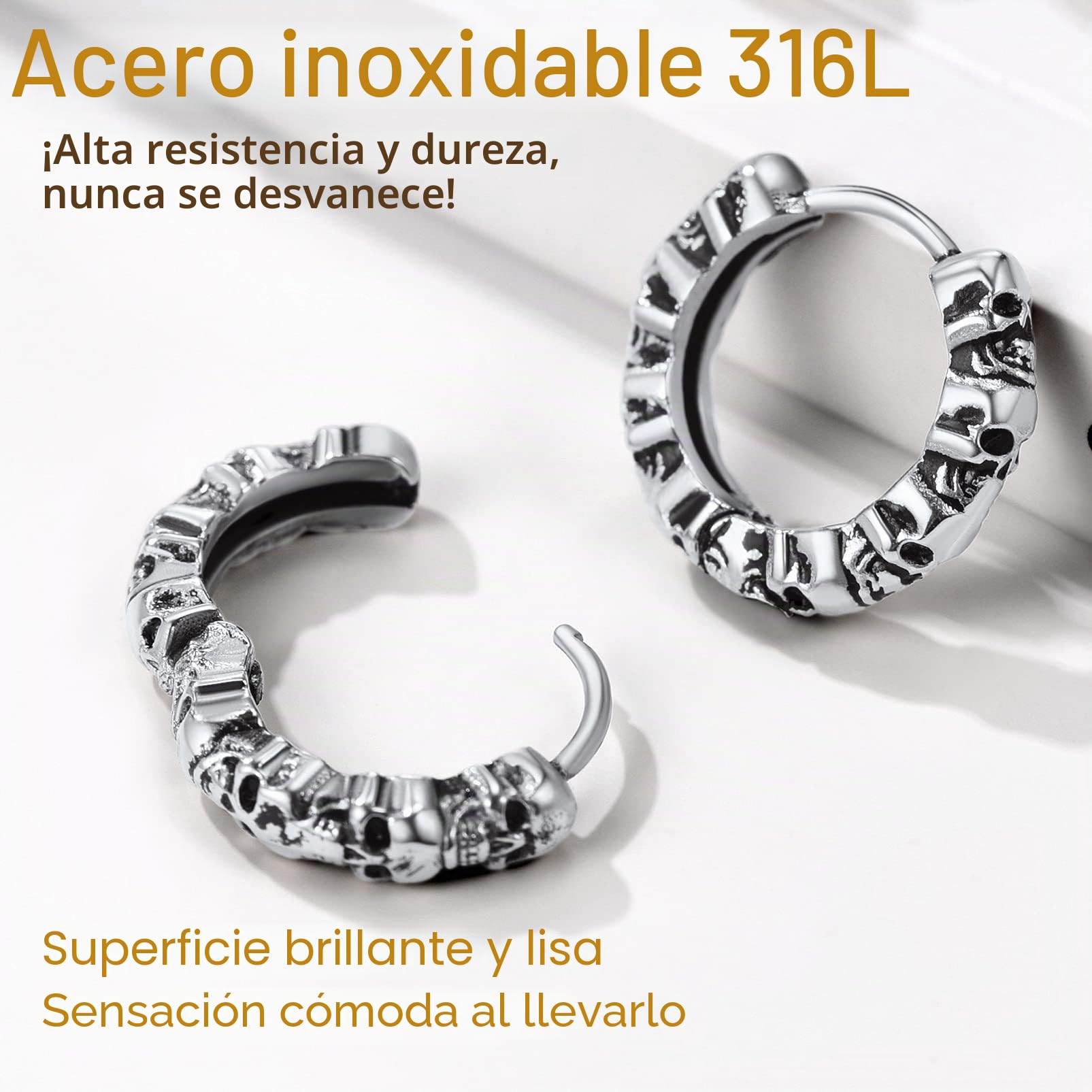PROSTEEL Un Par de Pendientes Calaveras Gótico Punk Halloween, Piercings de Oreja Aros/Tuercas con Cabeza de Demonio, Acero Inoxidable