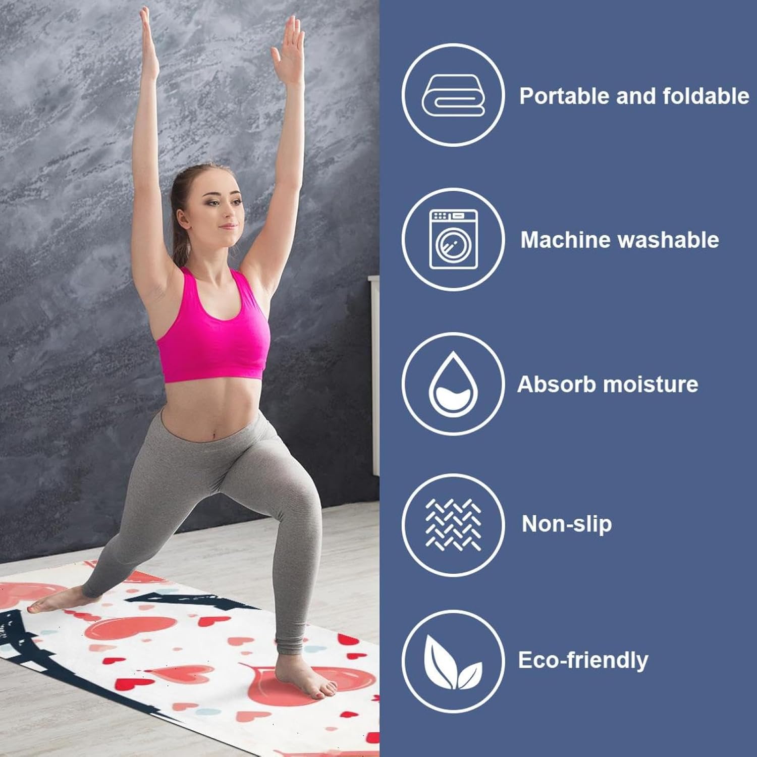 Yoga Towel, Eiffel Tower Valentine's Day Pattern Non Slip Sweat Absorbent Hot Yoga Mat Towel for Hot Yoga, Pilates and Fitness - 72.8" x 26.8"