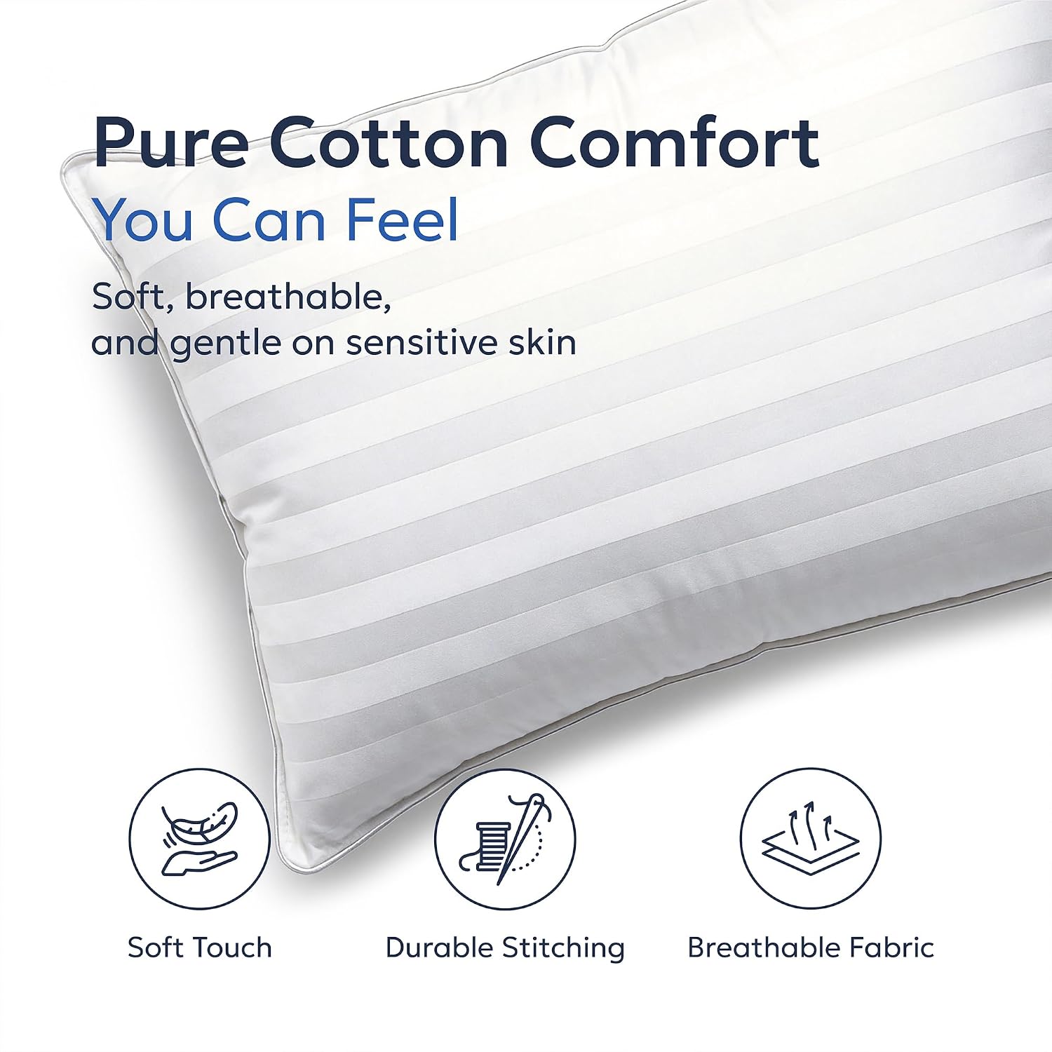 BALLAD Hotel Quality Bed Pillows 2 Pack Soft Cooling Pure Cotton Cover (Queen/Standard)