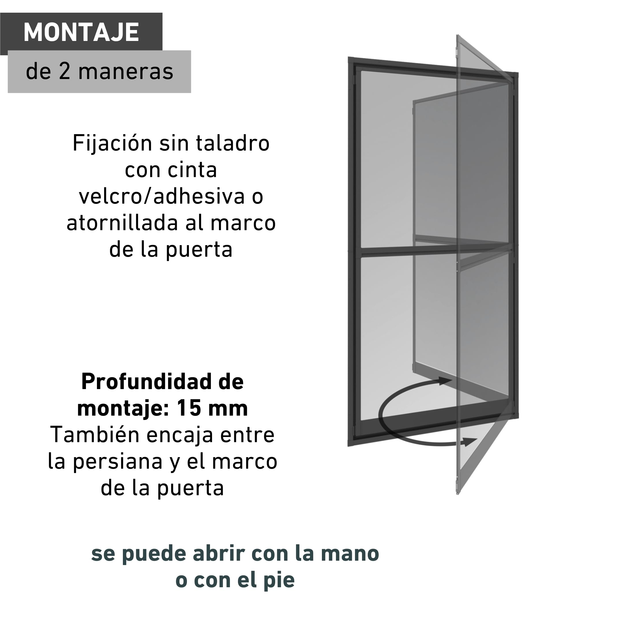 Windhager Mosquitera para puerta colgante EXPERT, puerta oscilante contra insectos, puerta giratoria, protección contra insectos, marco tensor, 100 x 210 cm, antracita, 03241