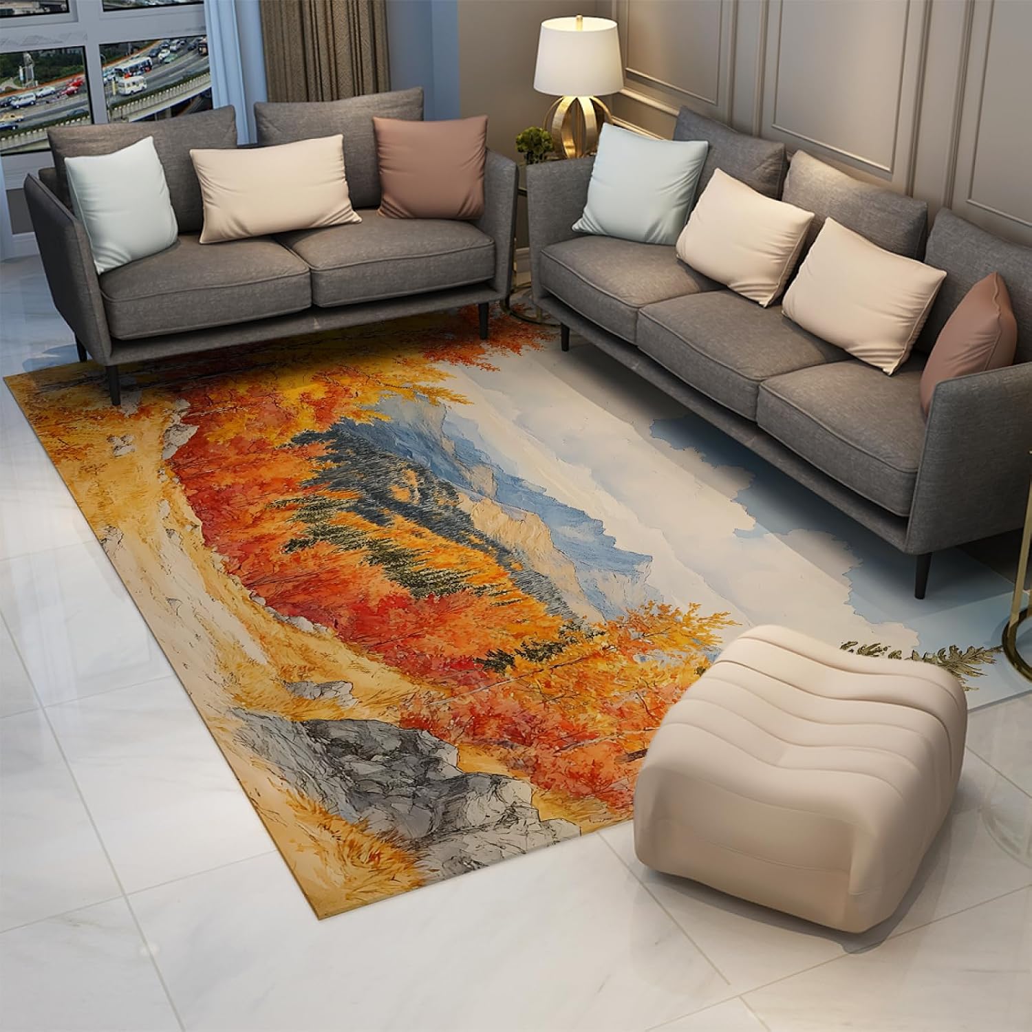 Autumn Forest Kitchen Mats for Floor Country Nature Scenery Fall Red Maple Tree Leaves Nonslip Rugs for Home Office Decor 6'x9'